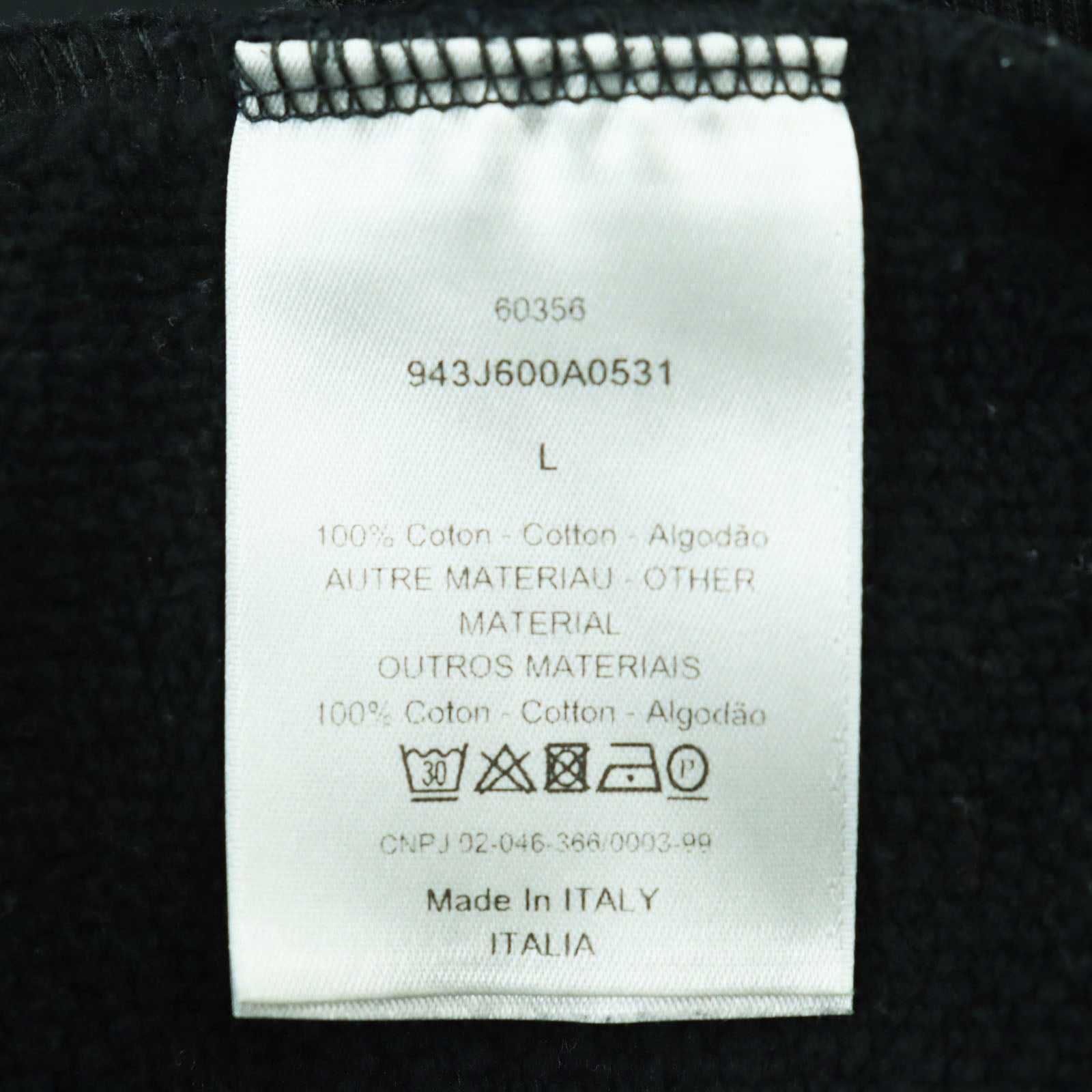 Dior Cotton Pullover Hoodie Black L