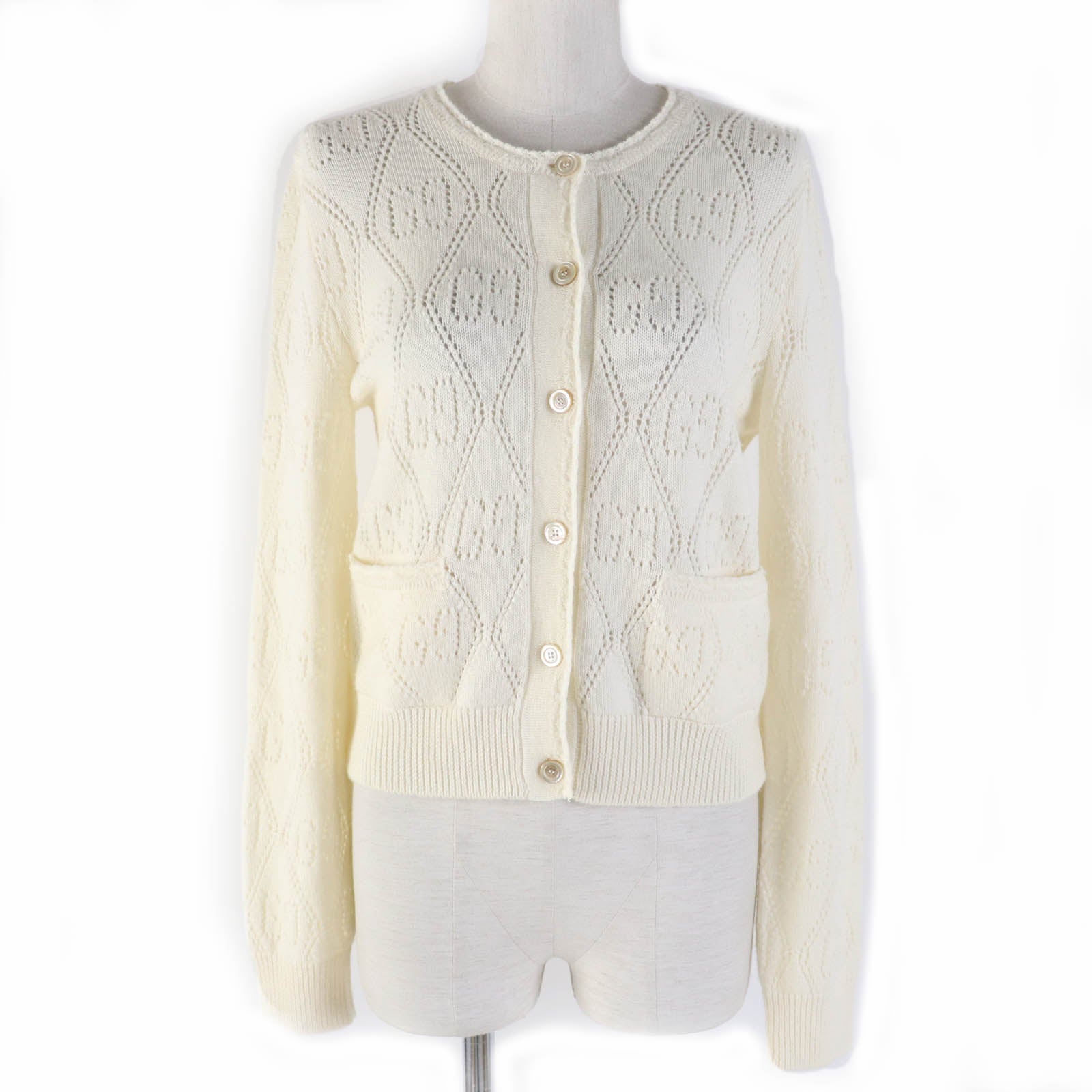 Gucci Wool GG Knit Cardigan XS Ivory