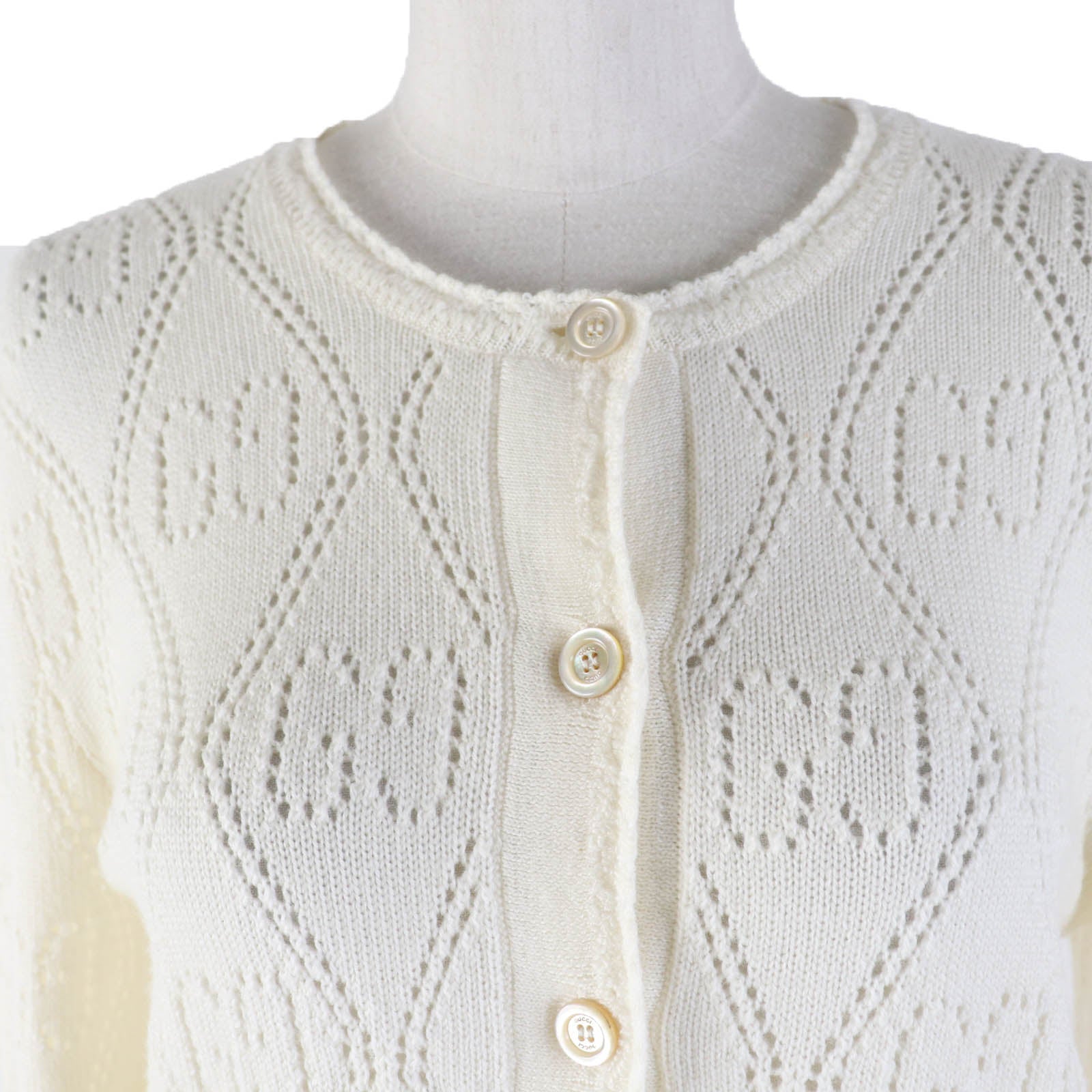 Gucci Wool GG Knit Cardigan XS Ivory