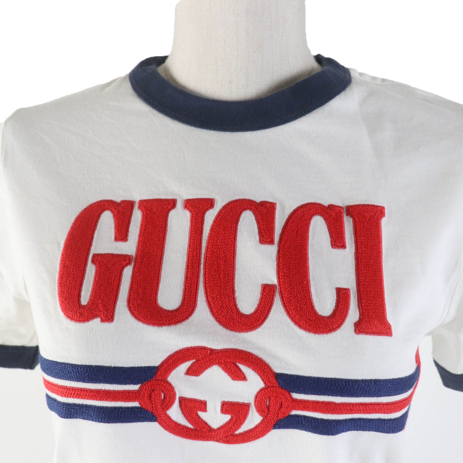 GUCCI Cotton Embroidered Logo T-shirt White S