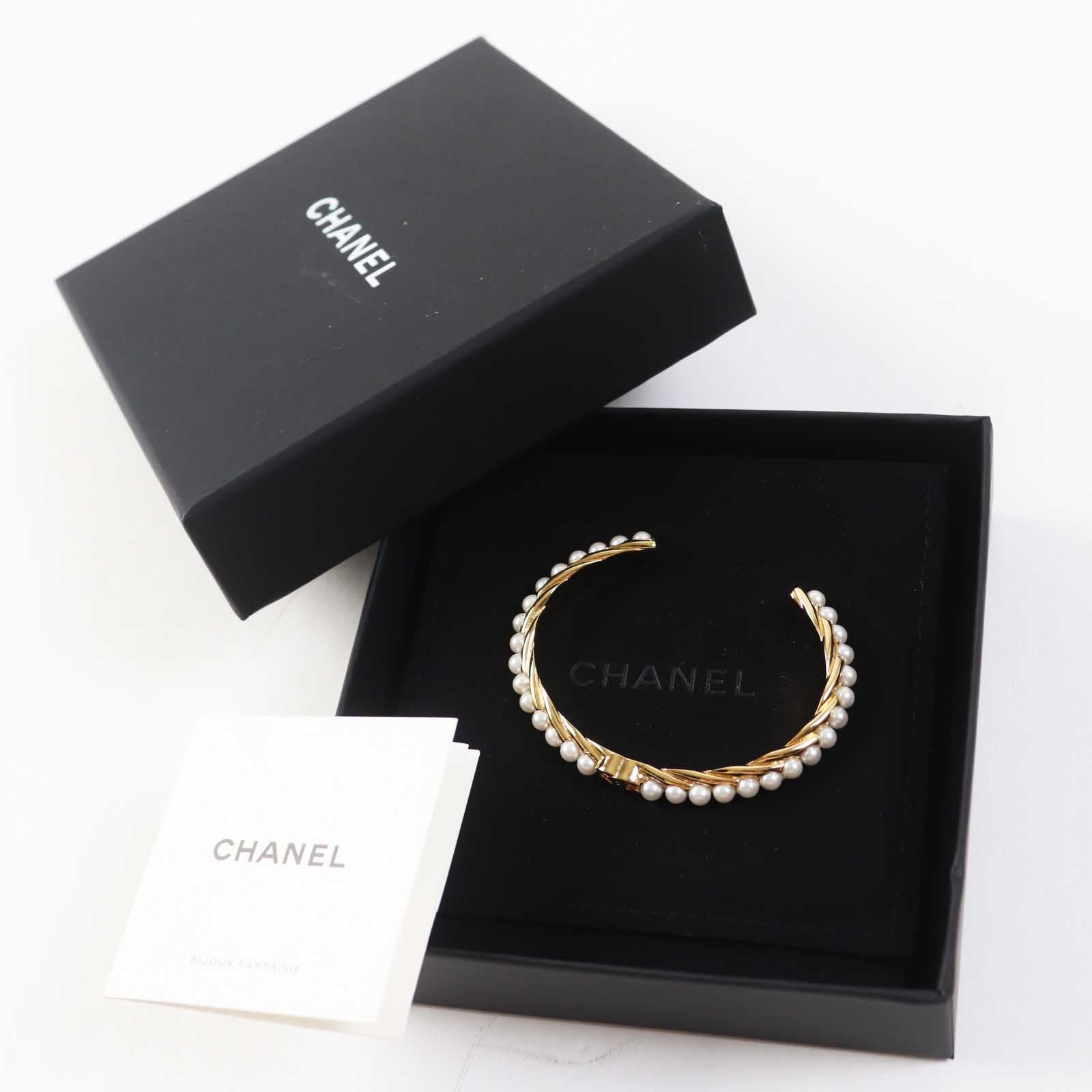 Chanel Pearl Bracelet Bangle Gold S