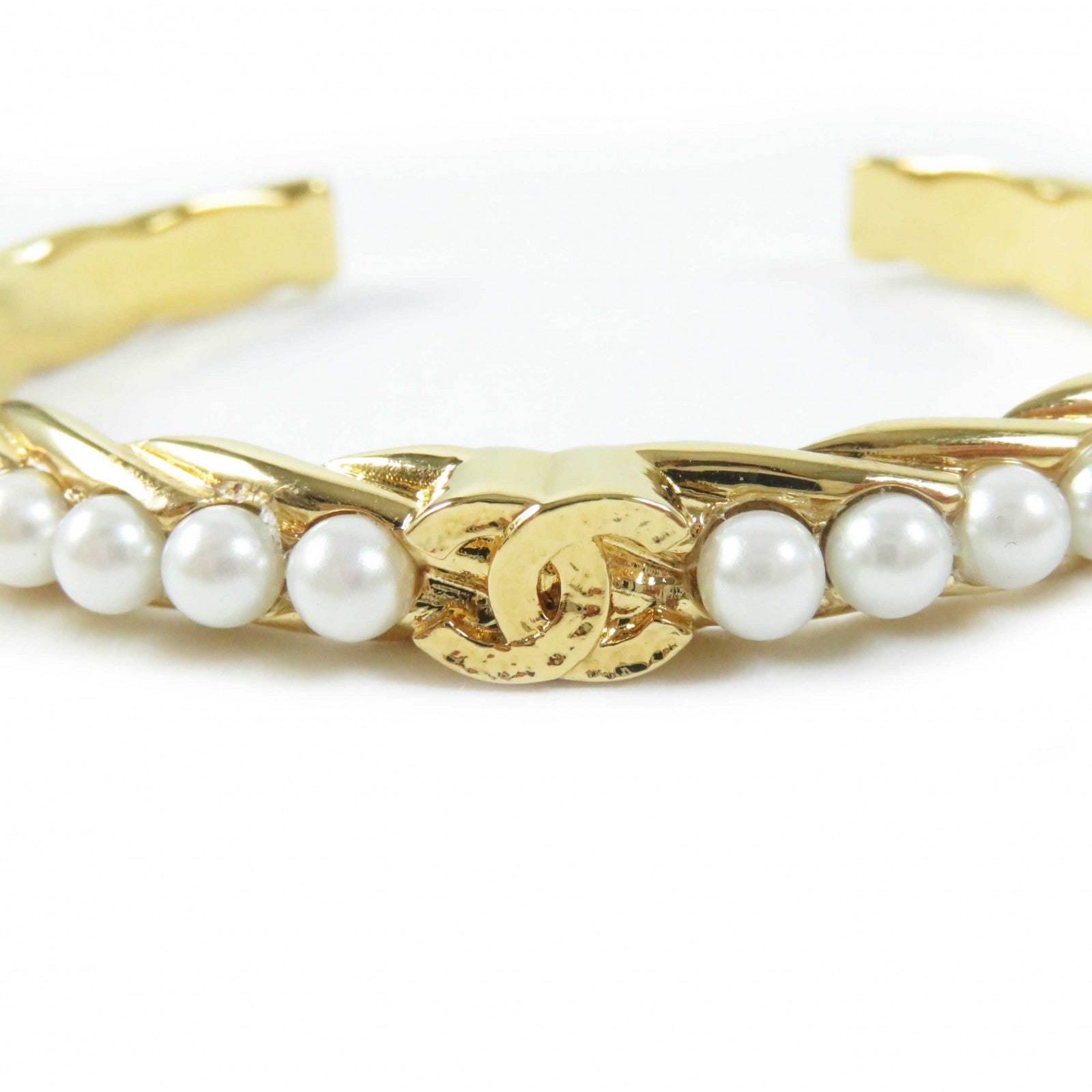 Chanel Pearl Bracelet Bangle Gold S