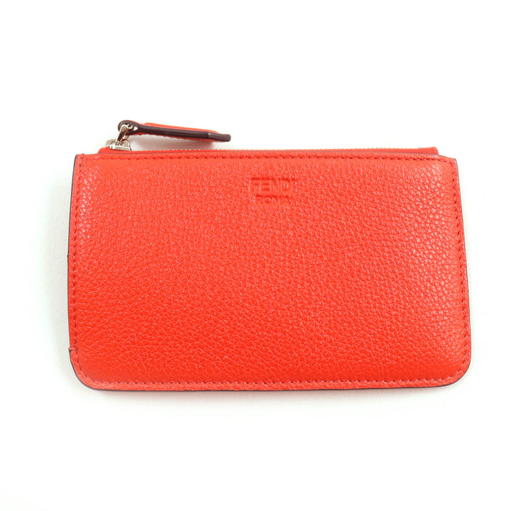 Fendi Leather Logo Key Ring Coin Case Red