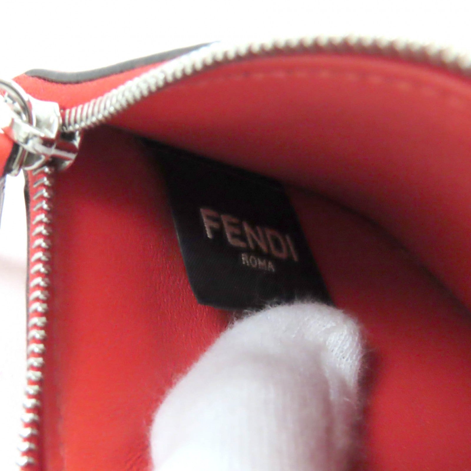 Fendi Leather Logo Keyring Coin Case Red