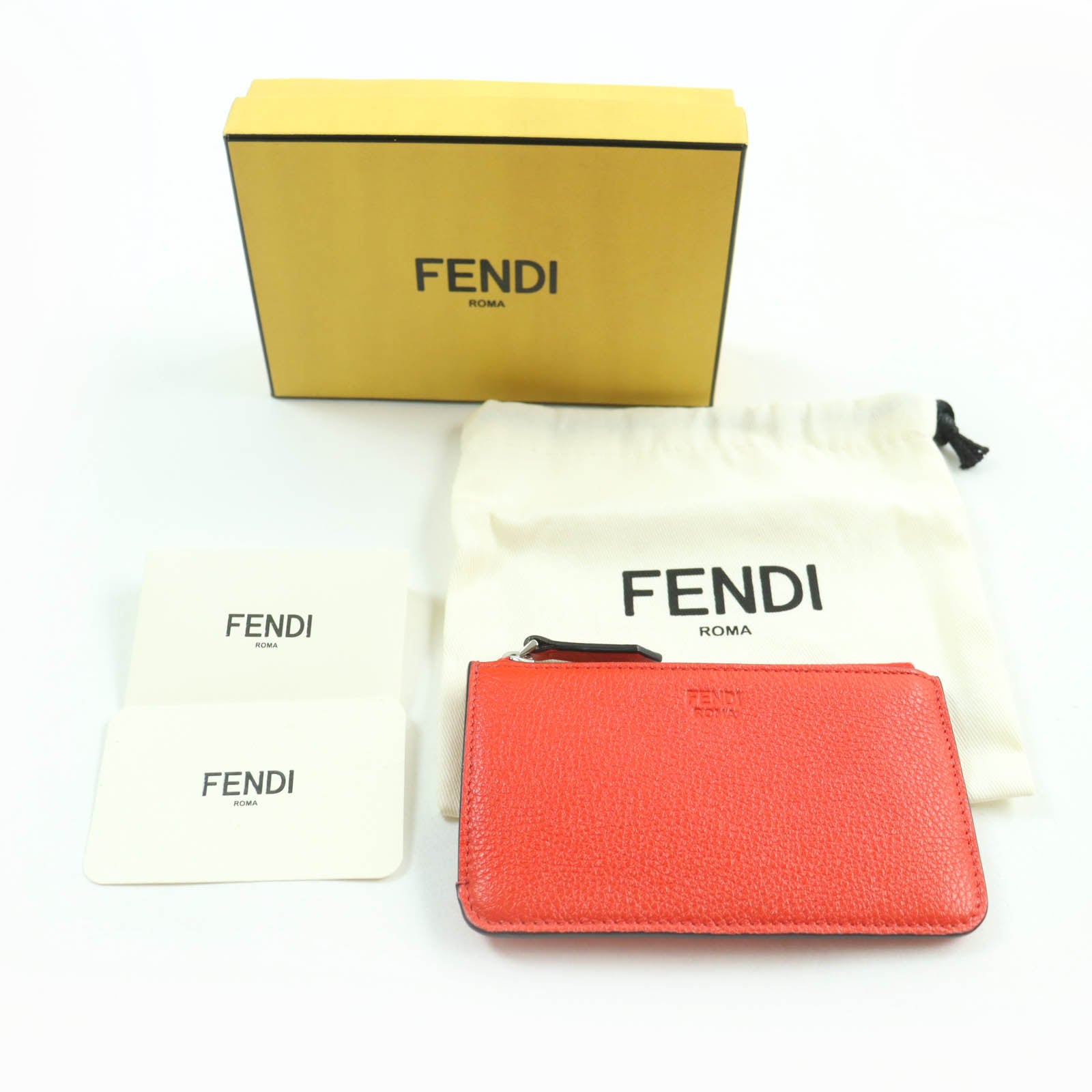 Fendi Leather Logo Keyring Coin Case Red