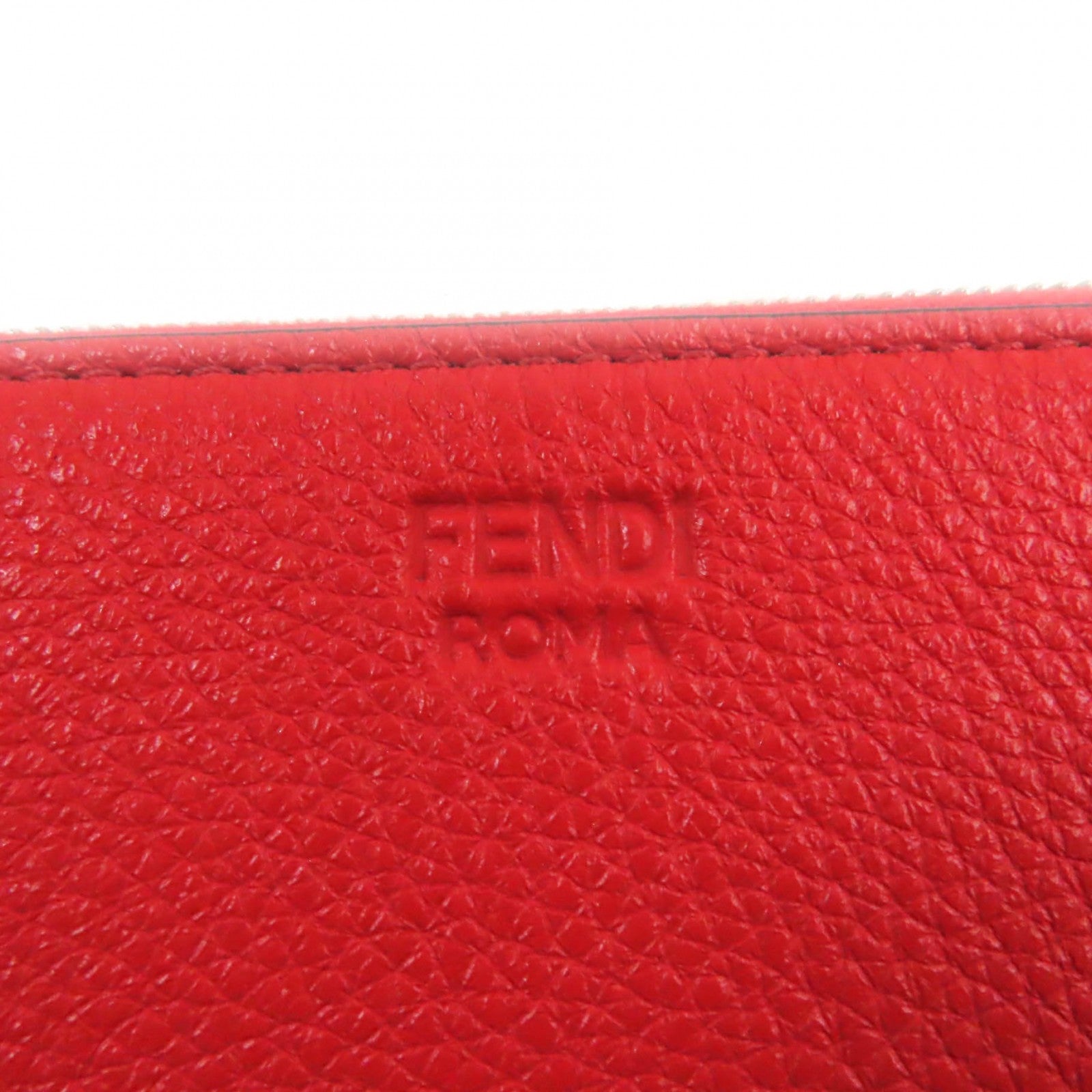 Fendi Leather Logo Keyring Coin Case Red