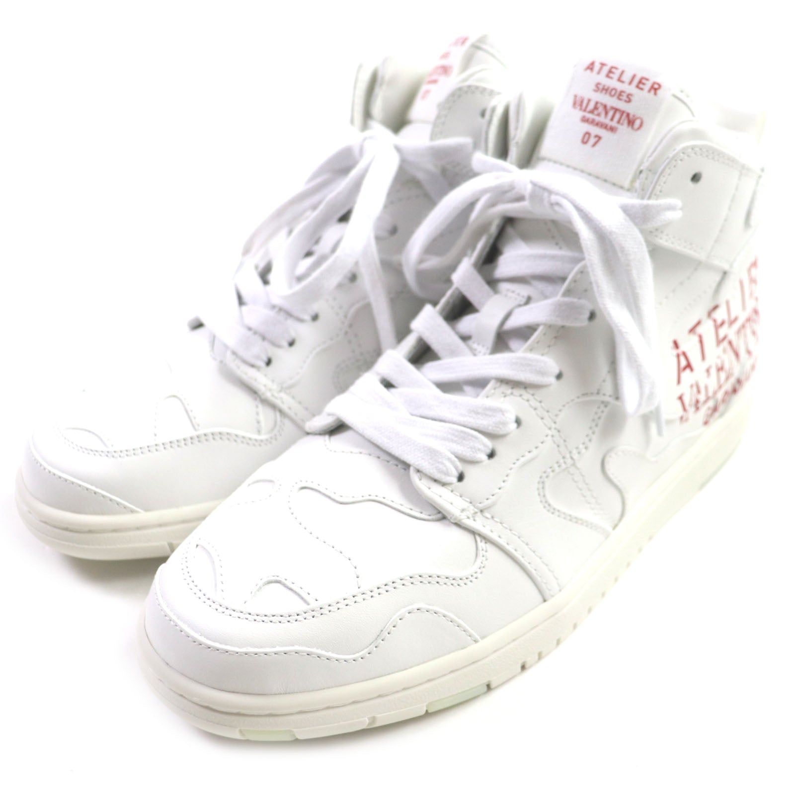 Valentino Leather High Cut Sneakers White Red