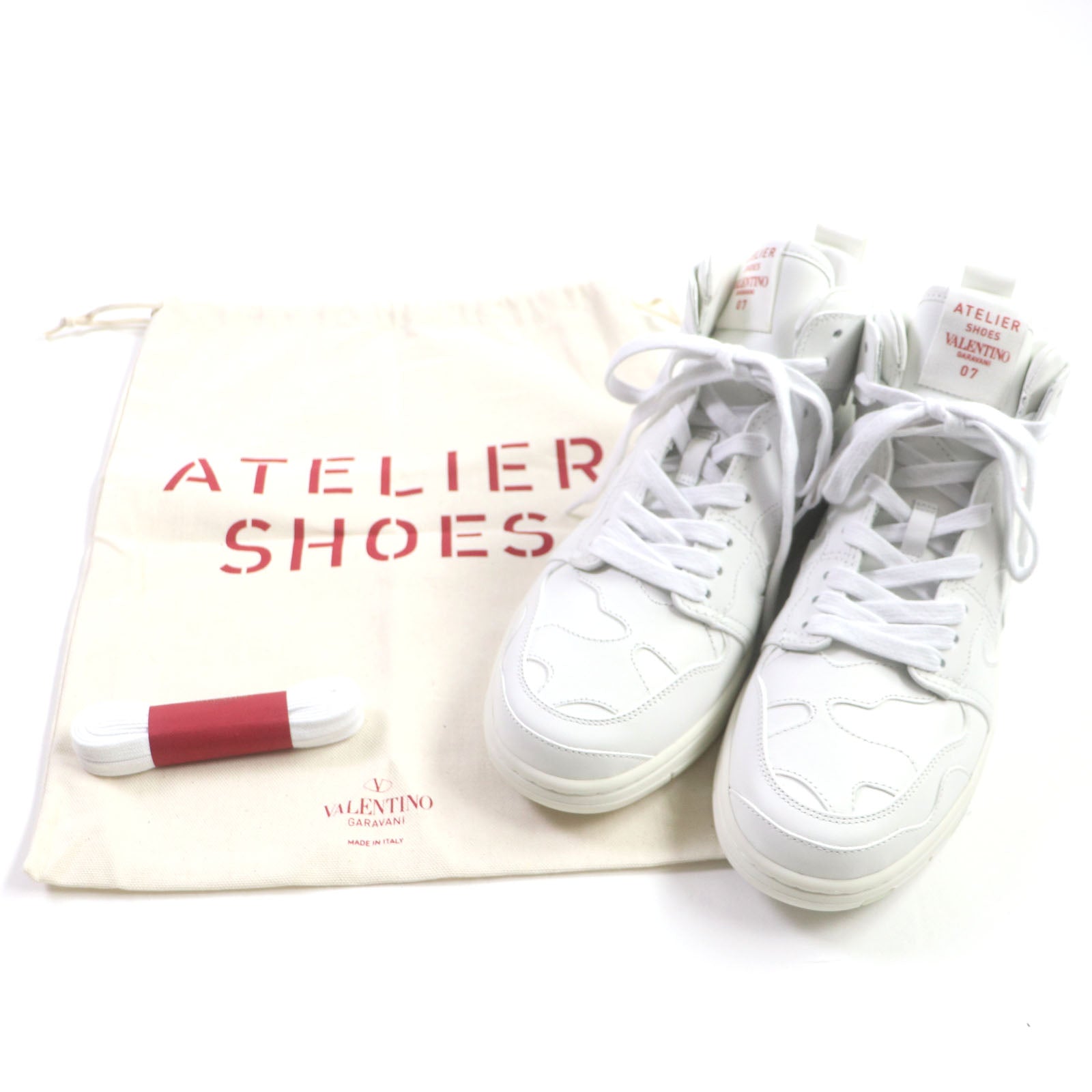 Valentino Leather High Cut Sneakers White Red