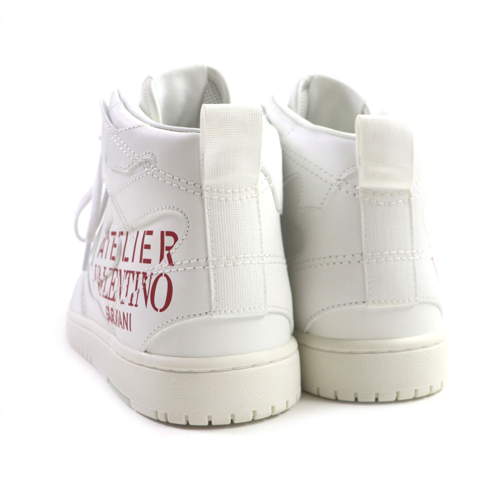 Valentino Leather High Cut Sneakers White Red