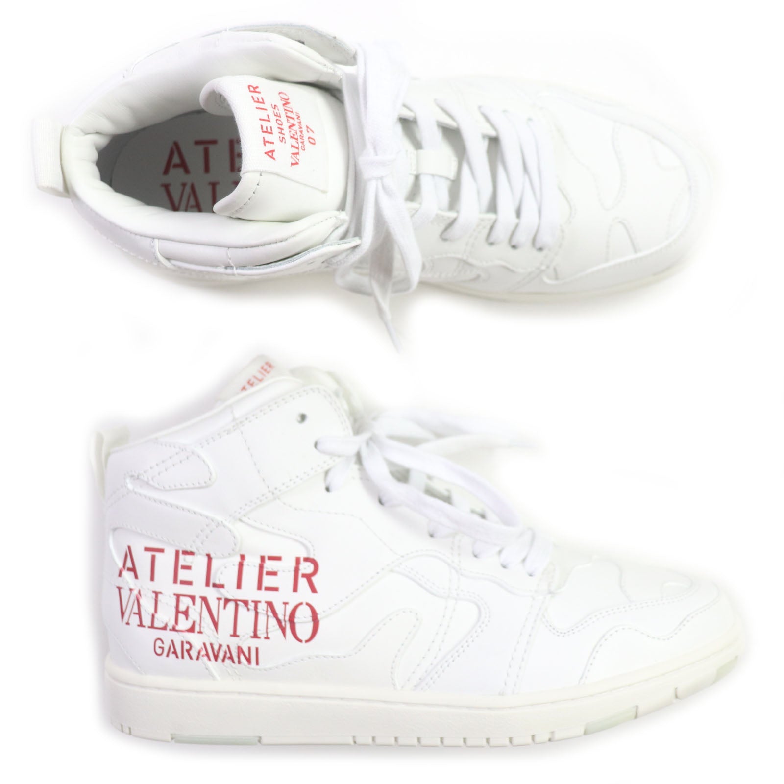 Valentino Leather High Cut Sneakers White Red