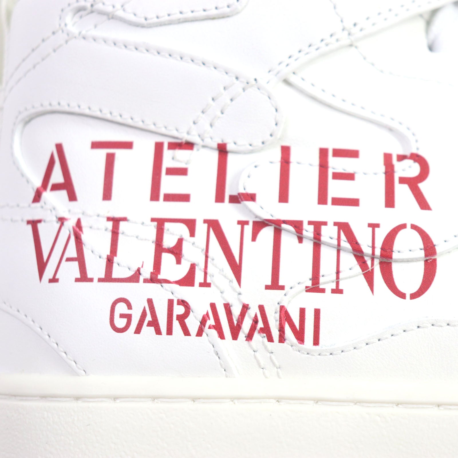 Valentino Leather High Cut Sneakers White Red