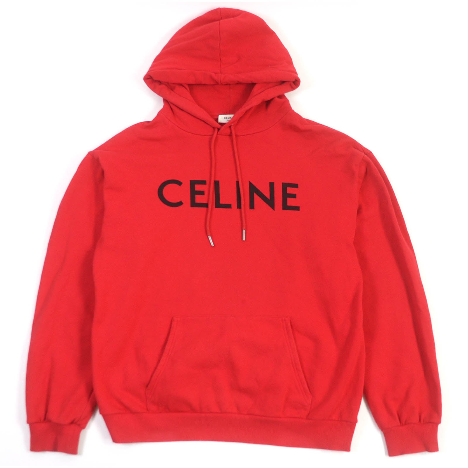 Celine Logo Print Cotton Hoodie Red L