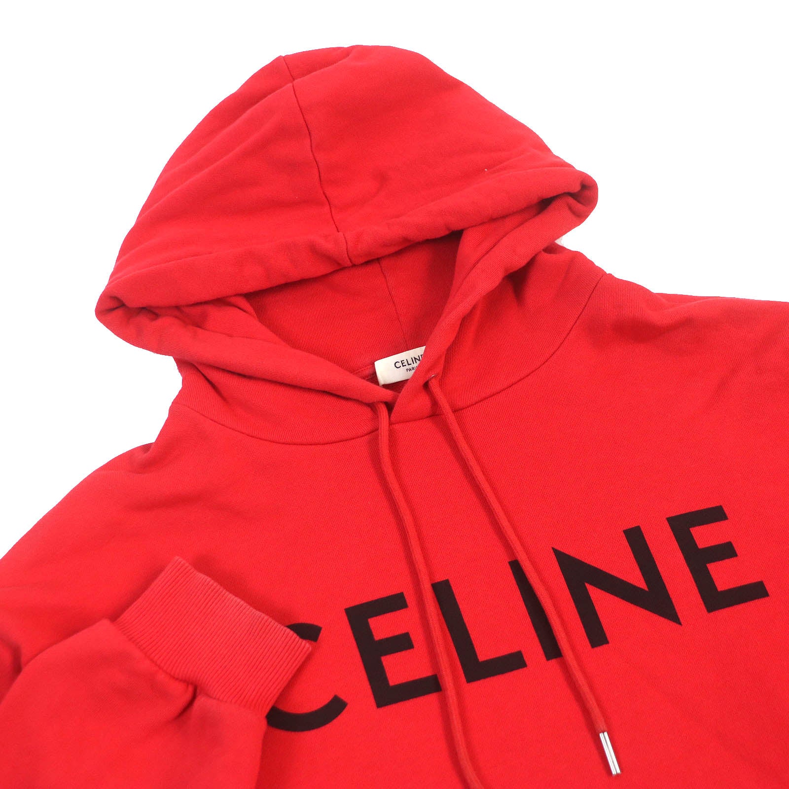 Celine Logo Print Cotton Hoodie Red L