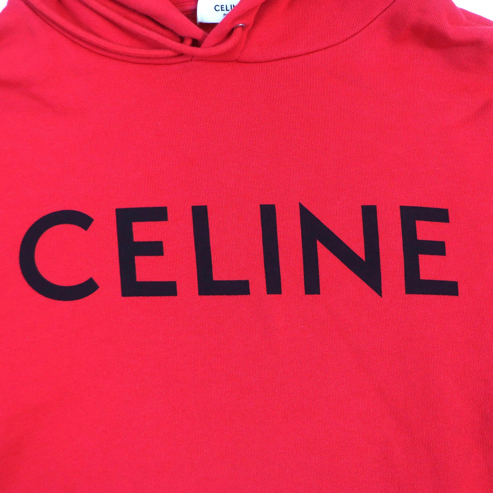 Celine Logo Print Cotton Hoodie Red L