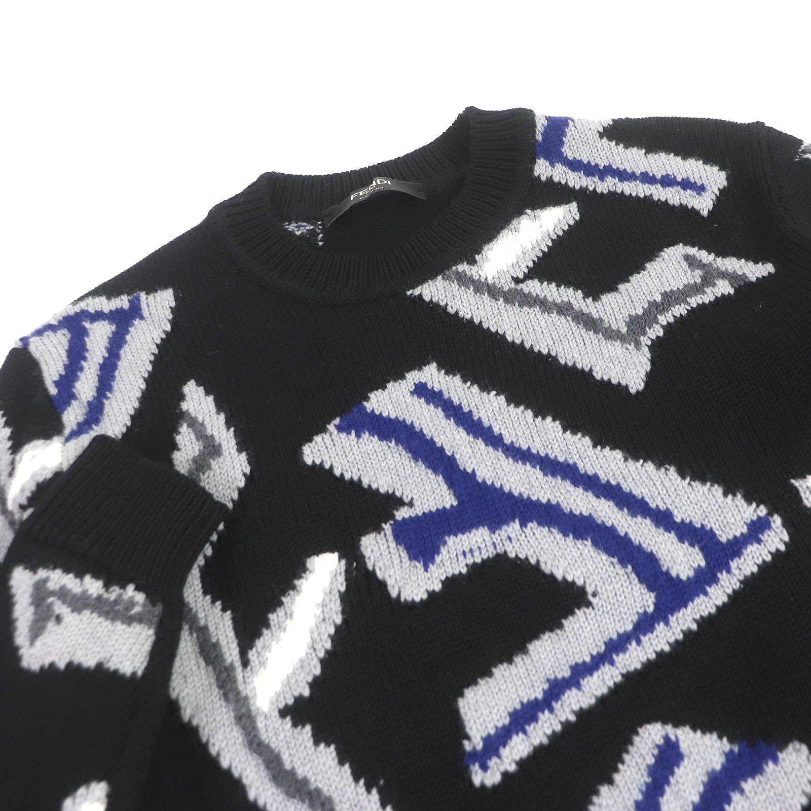 Fendi Wool FF Logo Crew Neck Sweater Black