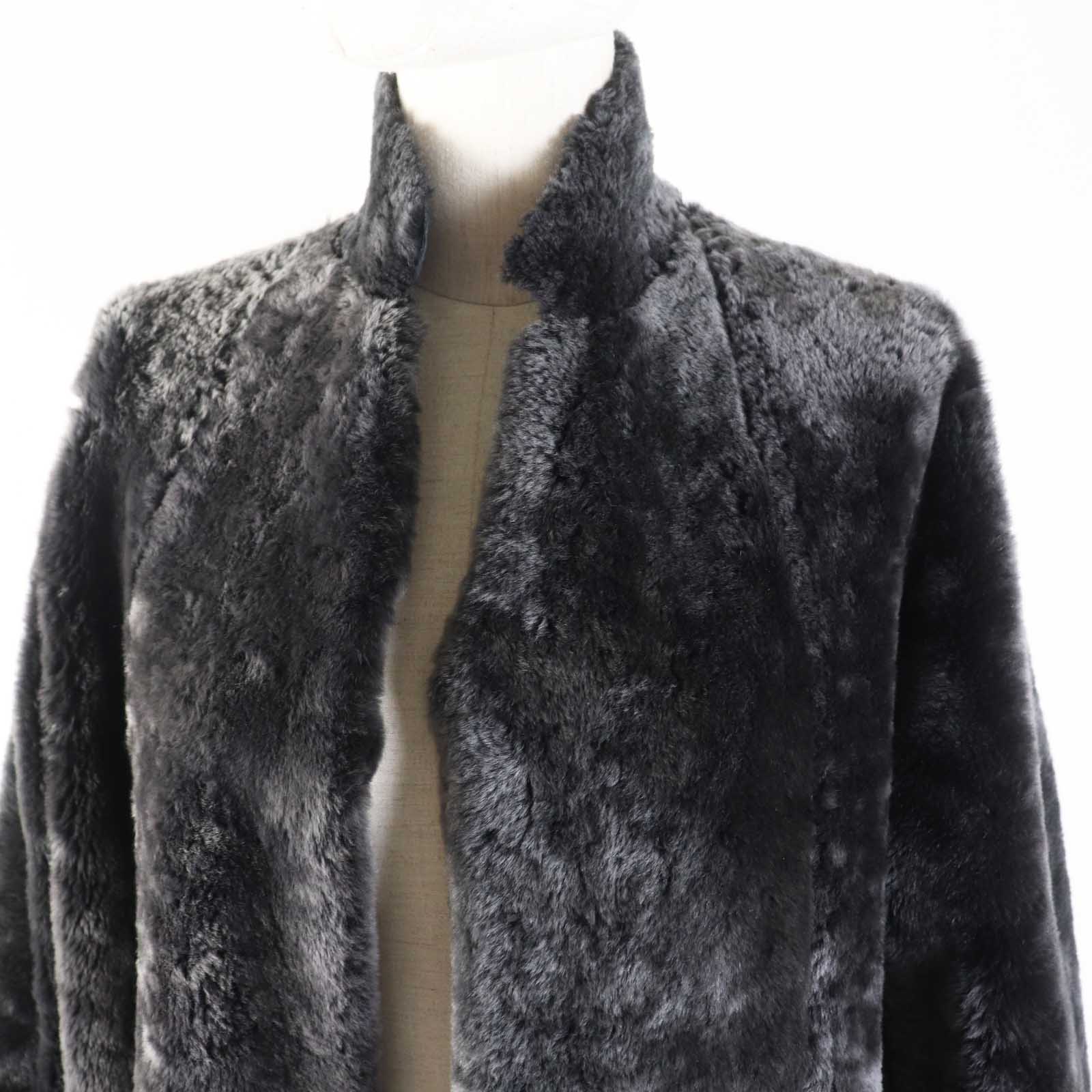 Celine Reversible Mouton Coat Charcoal Gray 34