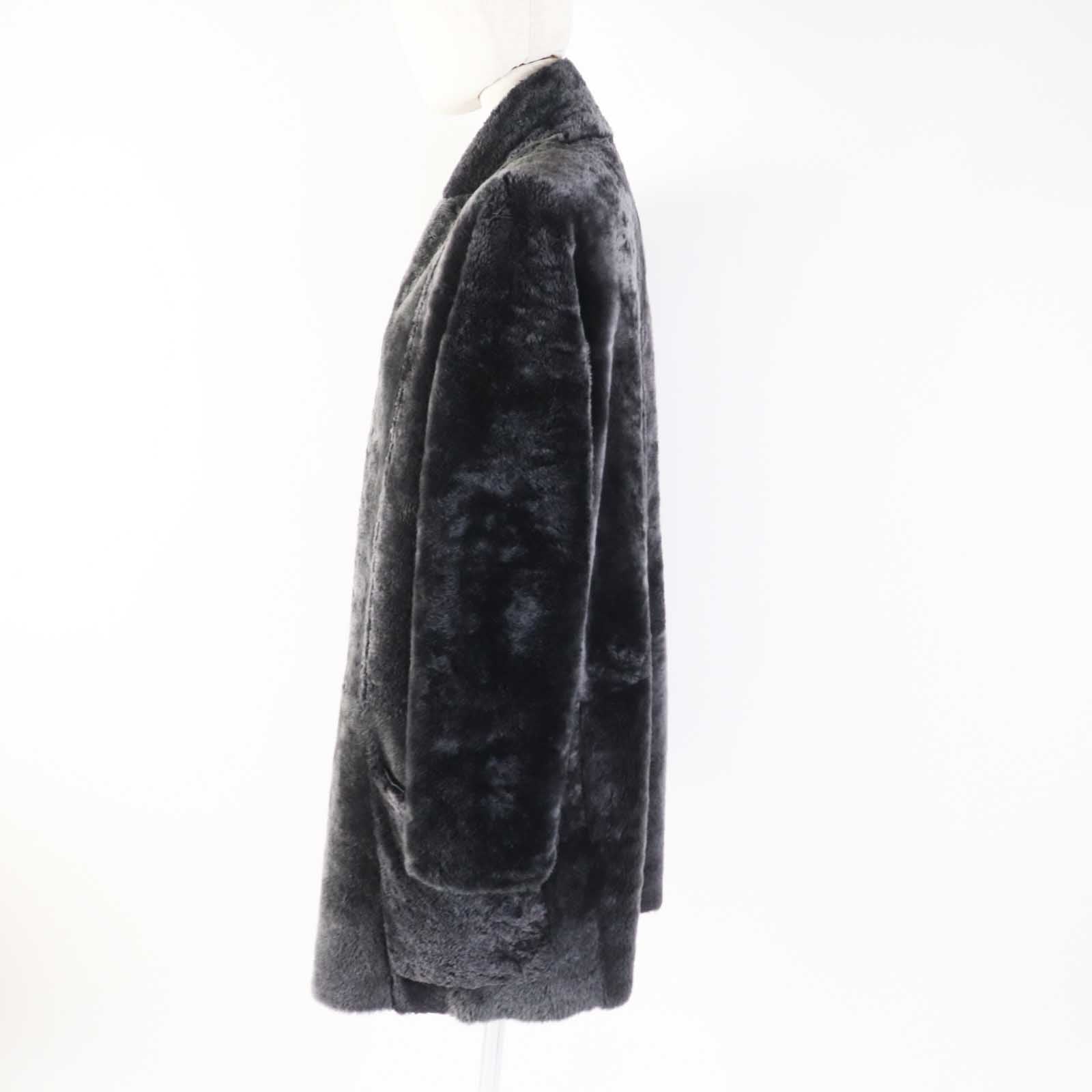 Celine Reversible Mouton Coat Charcoal Gray 34