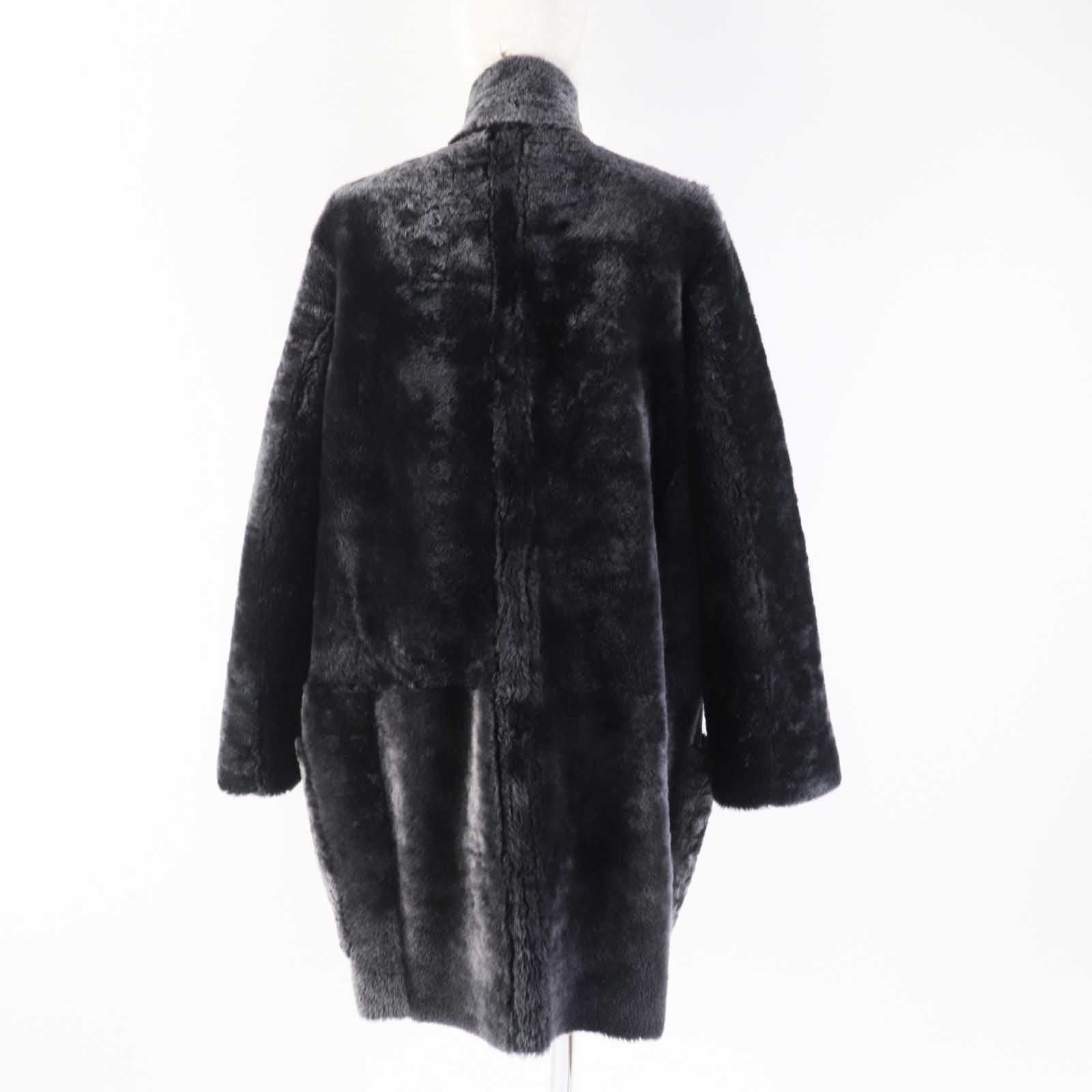 Celine Reversible Mouton Coat Charcoal Gray 34