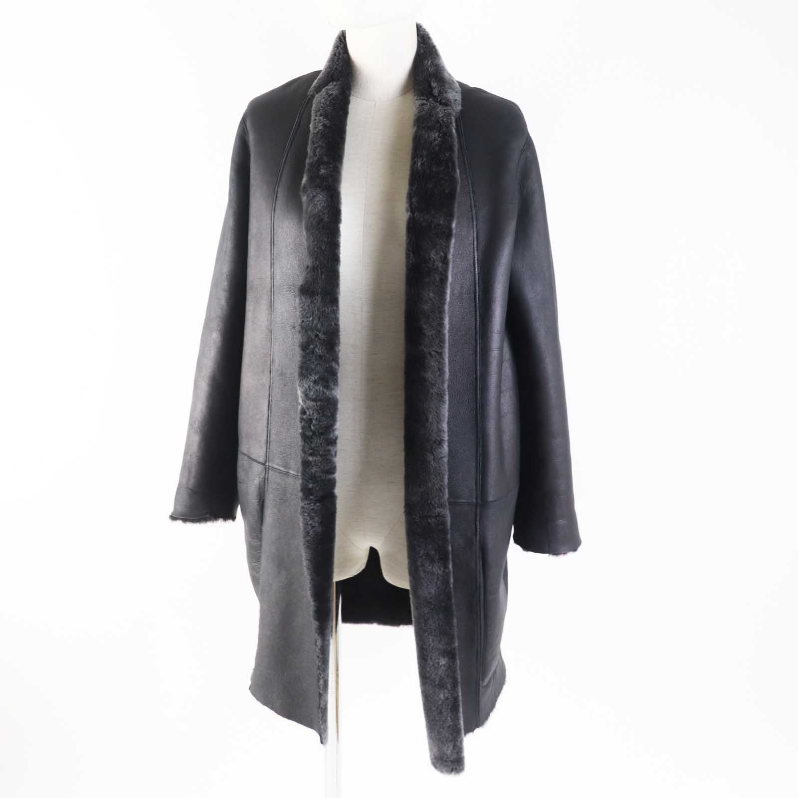 Celine Reversible Mouton Coat Charcoal Gray 34