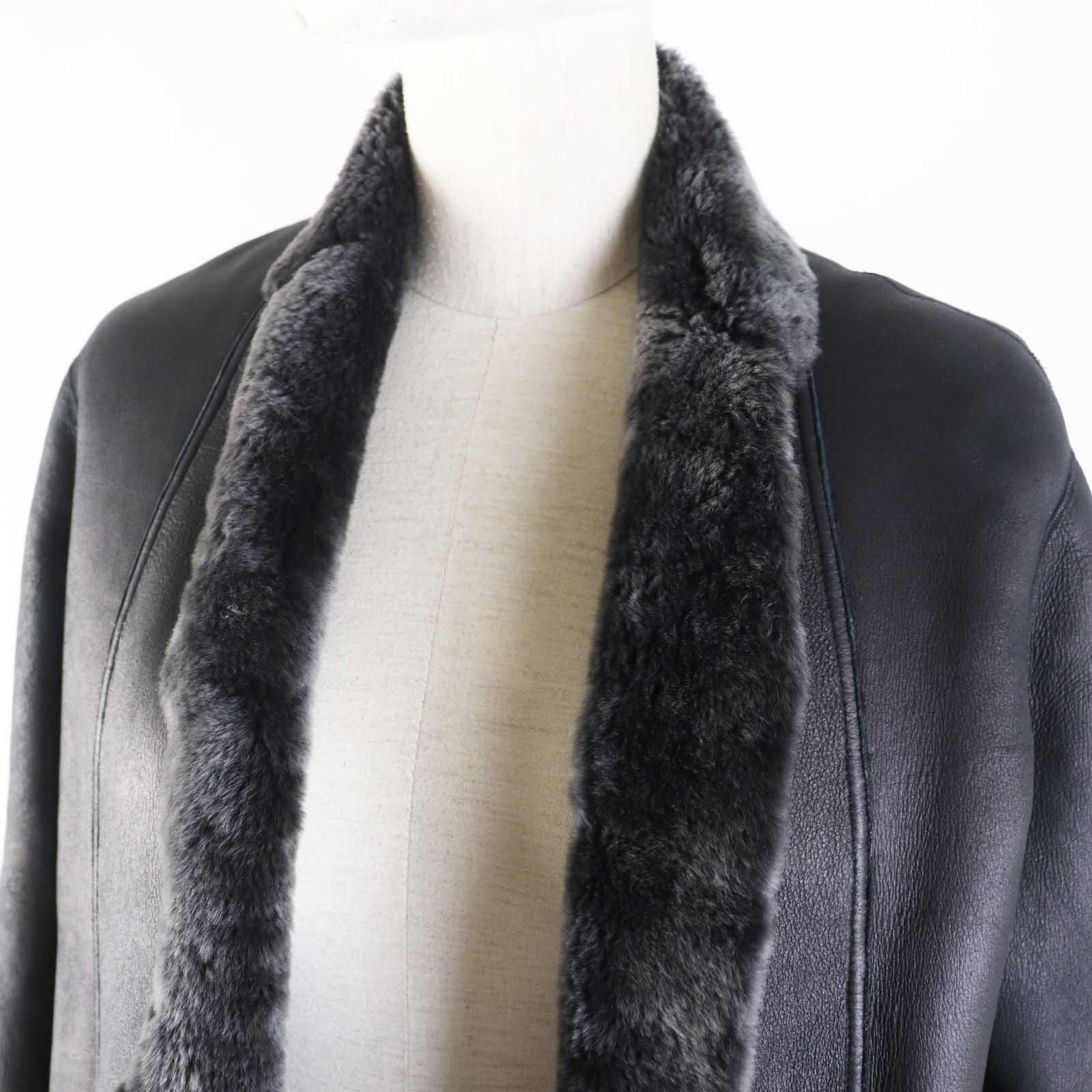 Celine Reversible Mouton Coat Charcoal Gray 34