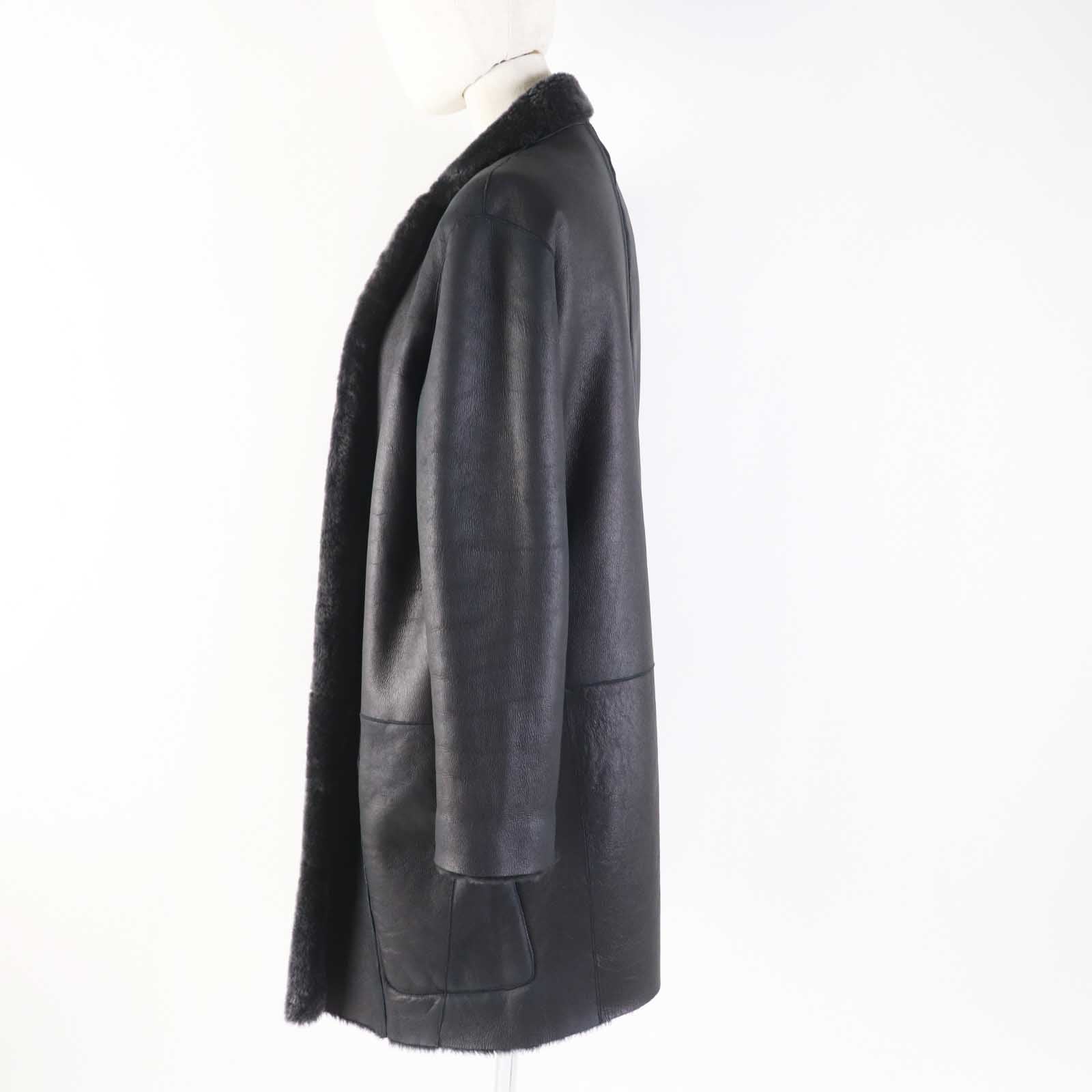 Celine Reversible Mouton Coat Charcoal Gray 34