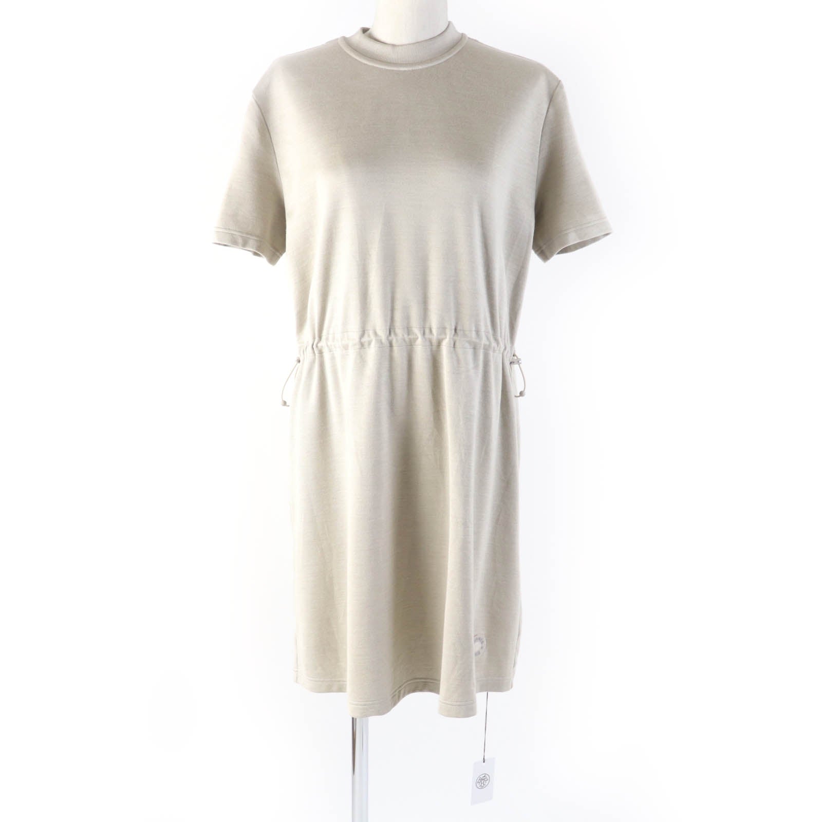 Hermes Drawstring Dress Cotton Silk Beige 36