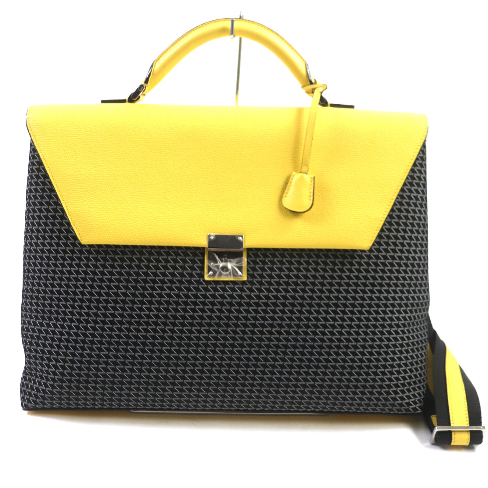 Valextra K-VAL Canvas Leather Briefcase Yellow