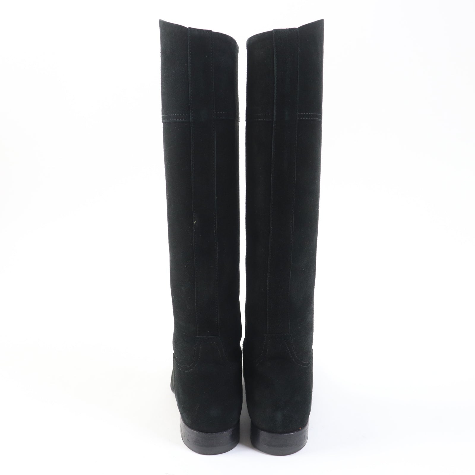 HERMES Suede Leather Knee-high Boots Black 35