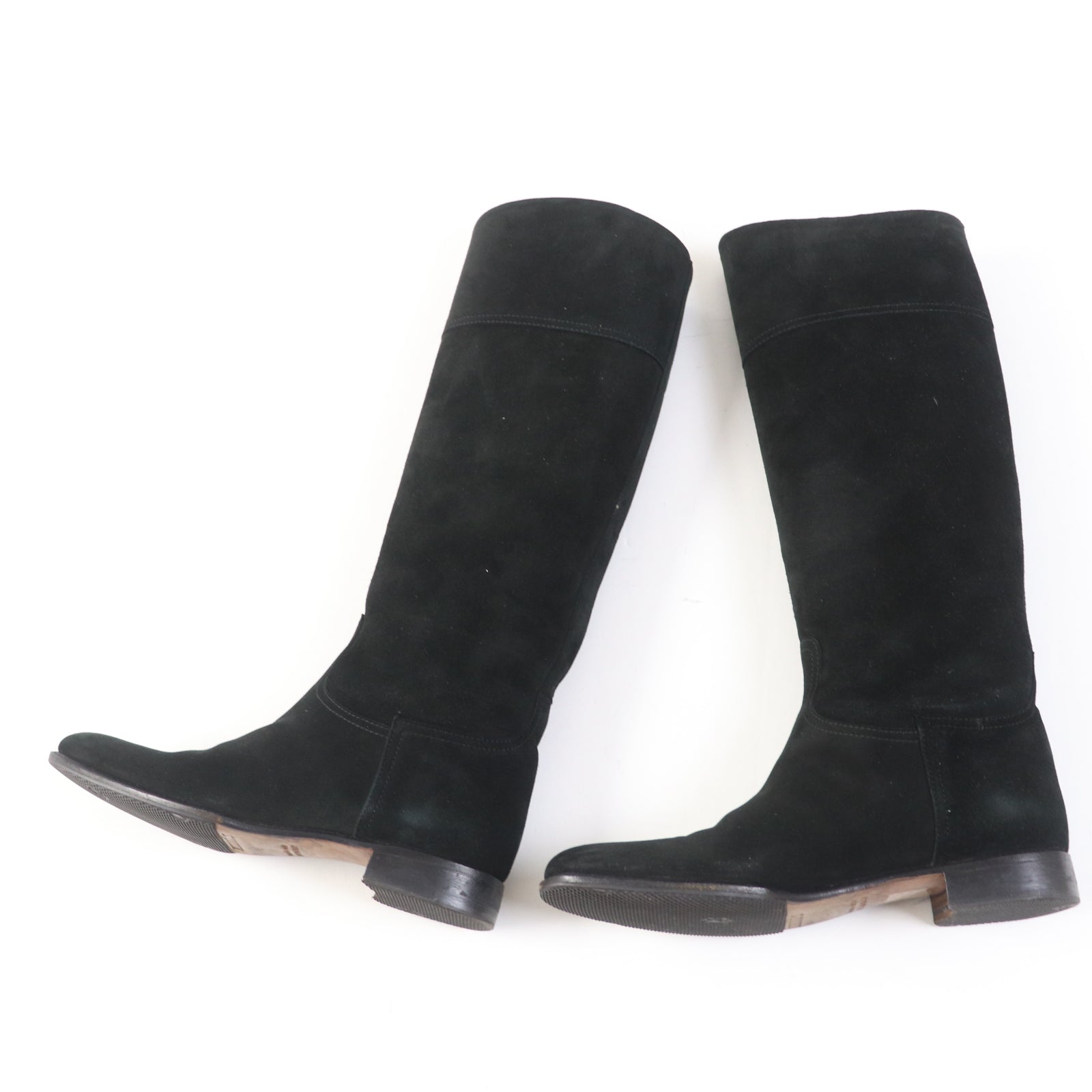 HERMES Suede Leather Knee-high Boots Black 35