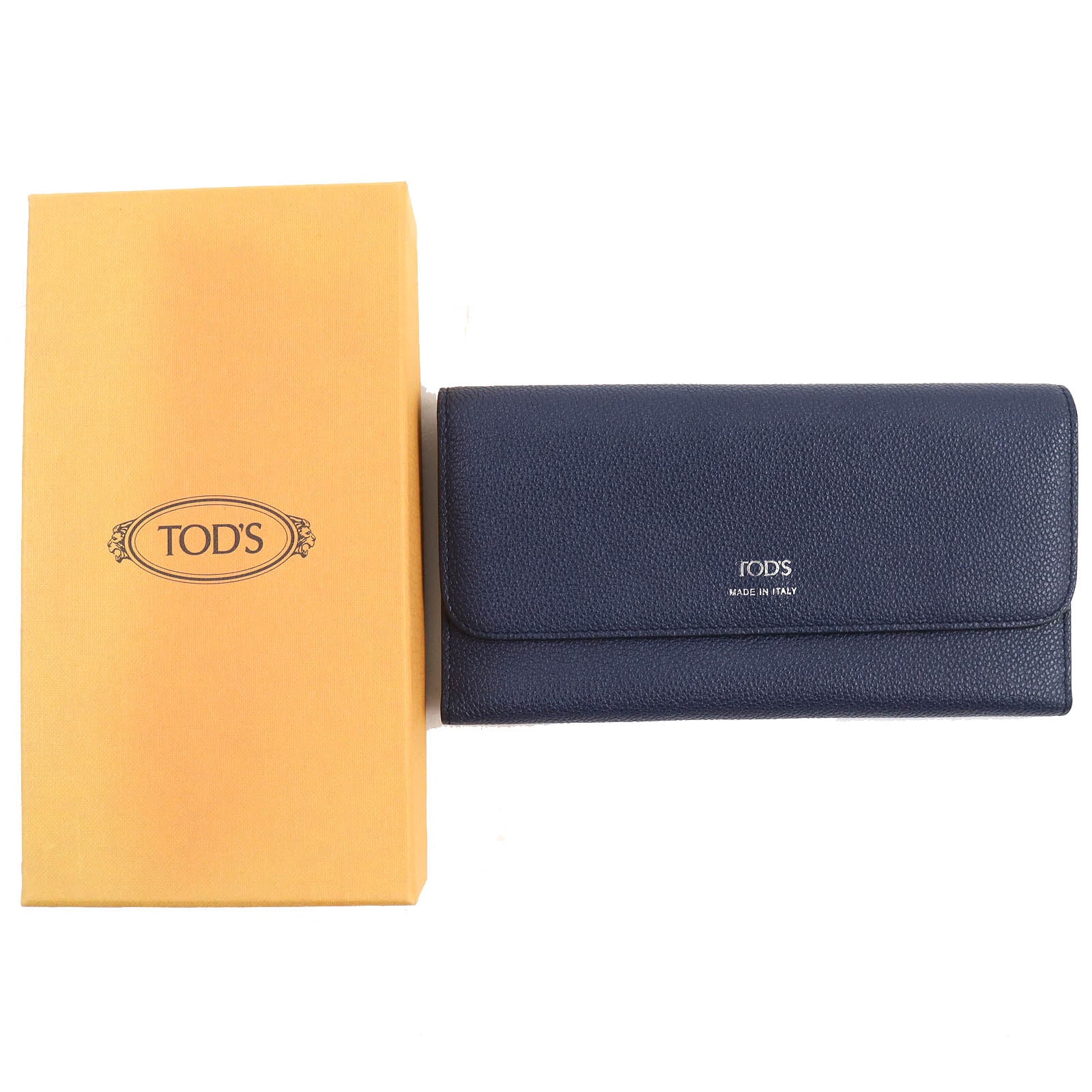 Tod's Logo Tri-fold Leather Long Wallet Navy