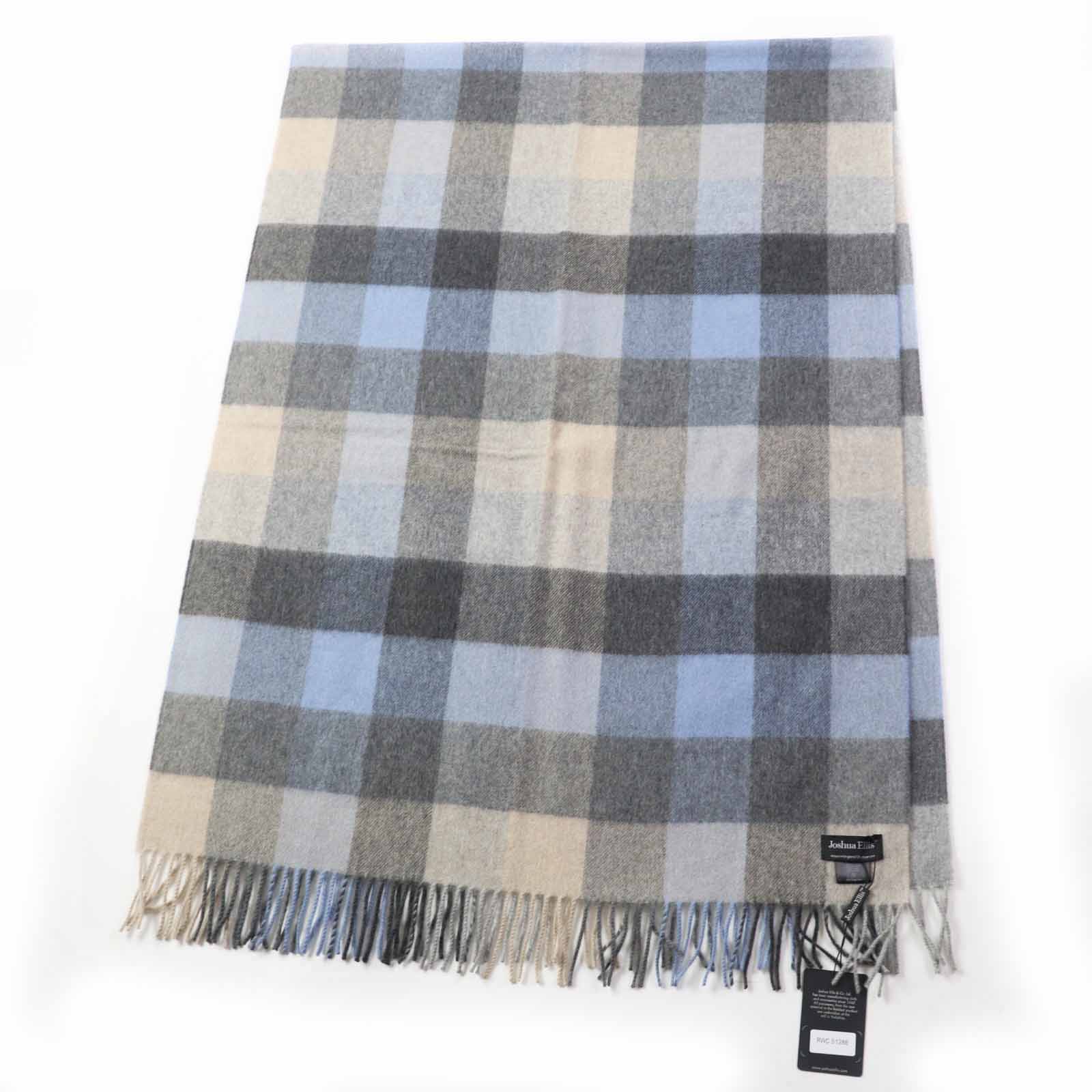 Joshua Ellis Cashmere Check Shawl Scarf Women