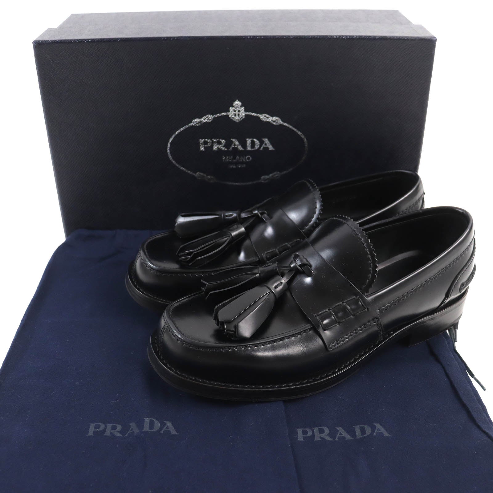 PRADA Tassel Loafers Black 5.5 Men