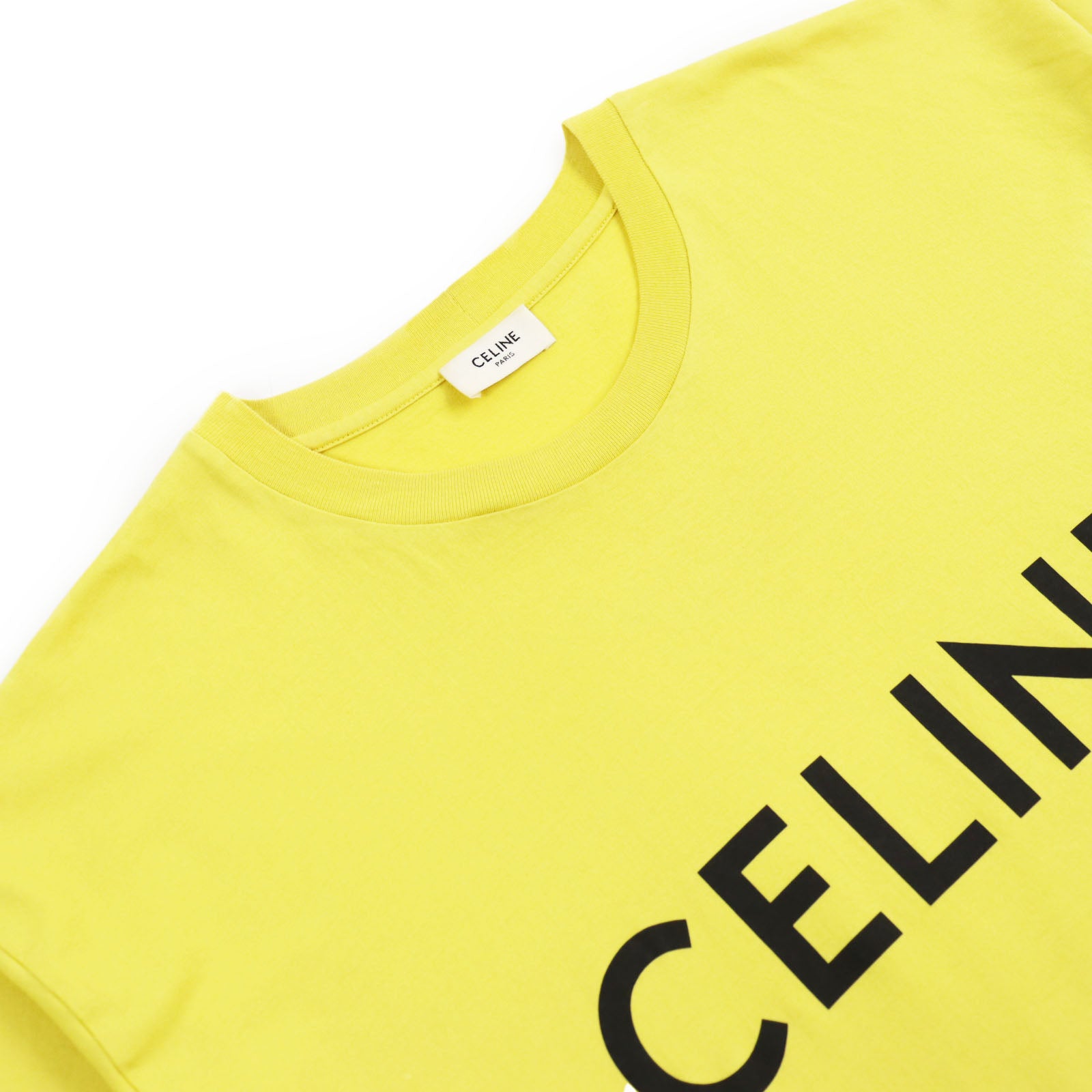 Celine Cotton Logo Print T-Shirt Yellow M