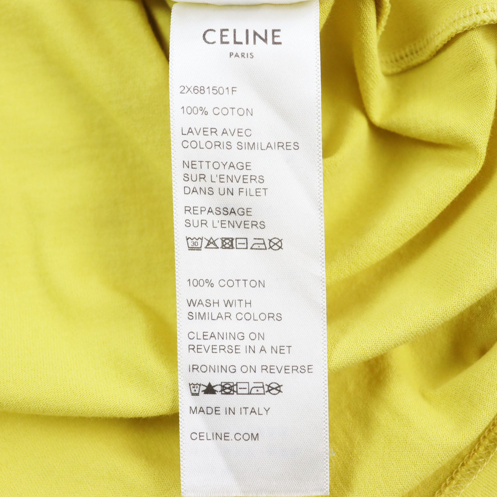 Celine Cotton Logo Print T-Shirt Yellow M