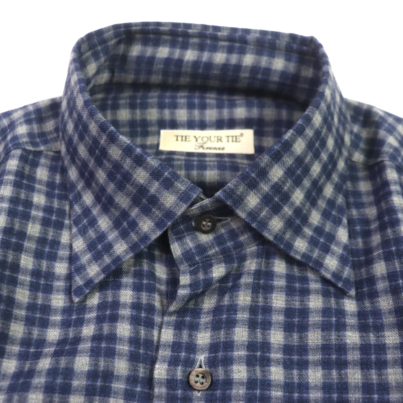 TIE YOUR TIE Wool Check Long Sleeve Shirt Navy