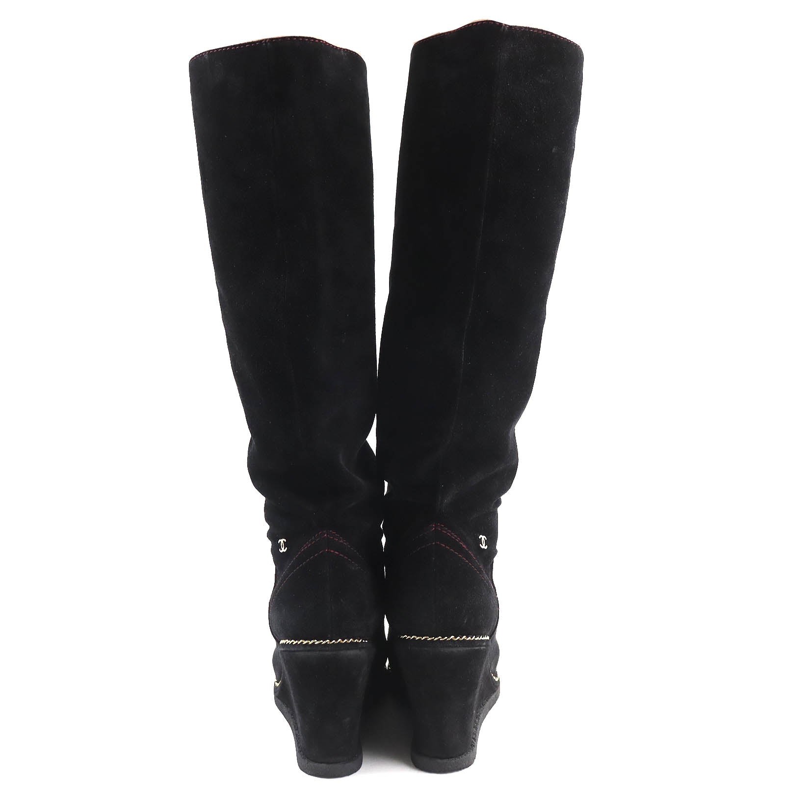 Chanel Suede Leather Knee-high Boots Black 37