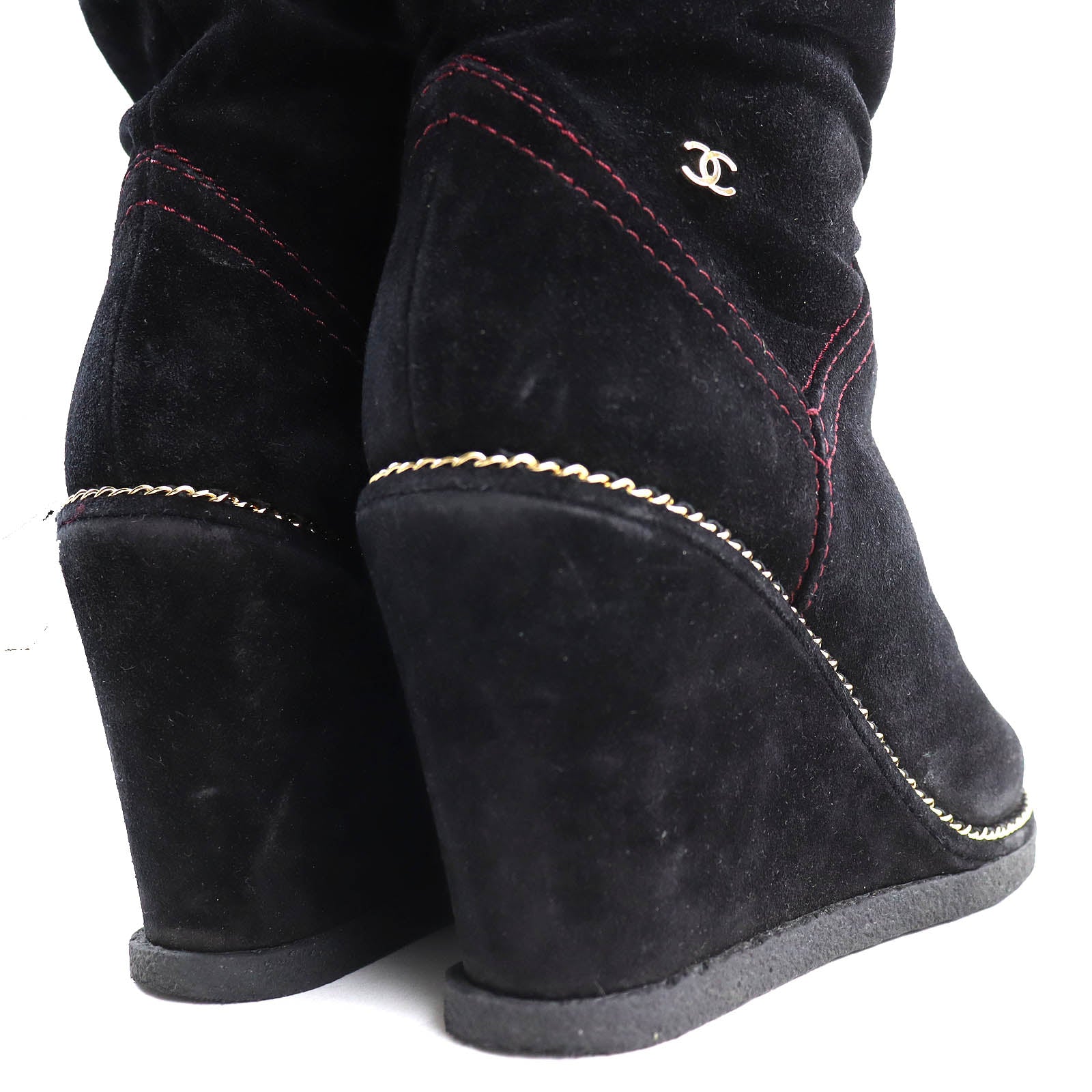 Chanel Suede Leather Knee-high Boots Black 37