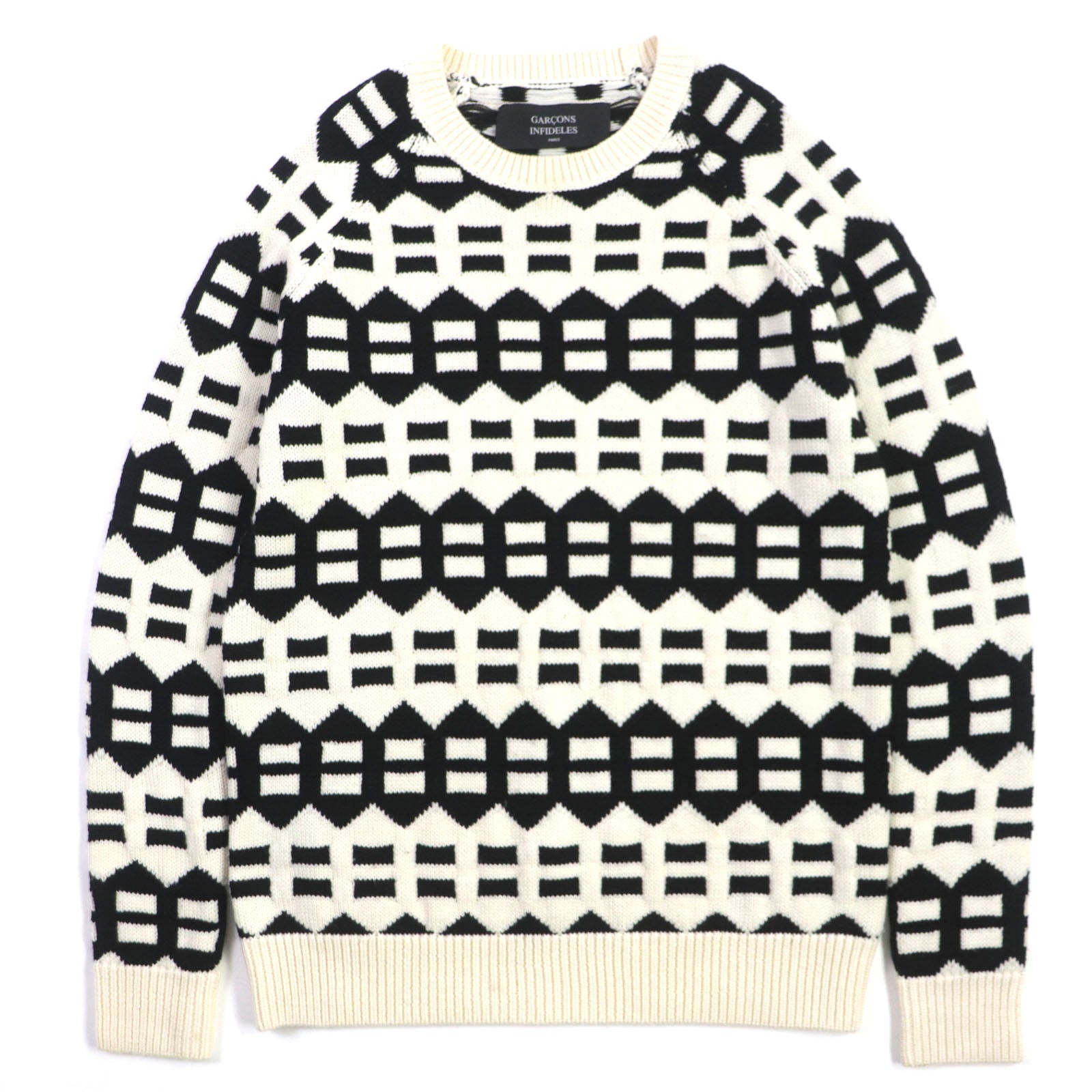 GARCONS INFIDELES Wool Knit Sweater Black Cream S