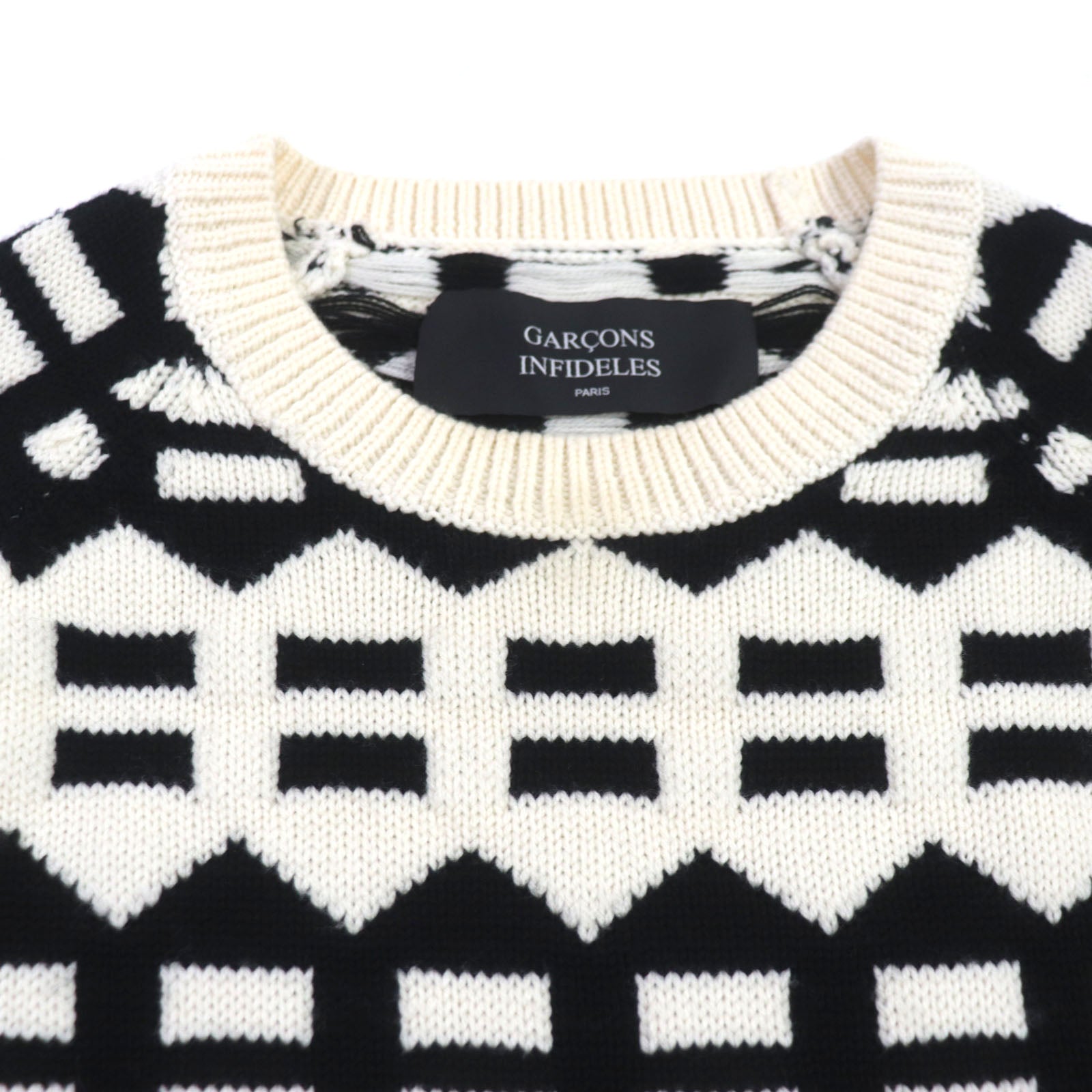 GARCONS INFIDELES Wool Knit Sweater Black Cream S