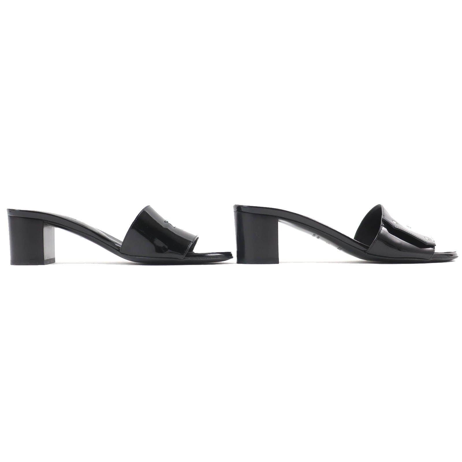 Hermes Patent Leather Open Toe Mules Black