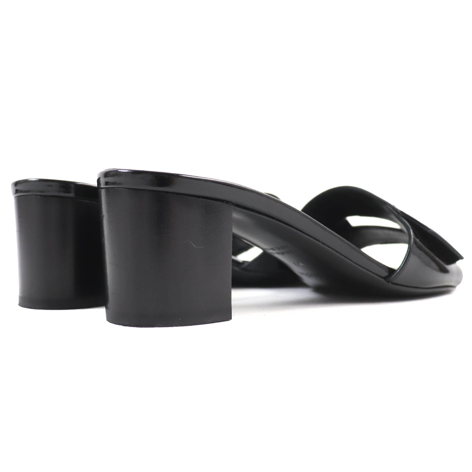 Hermes Patent Leather Open Toe Mules Black