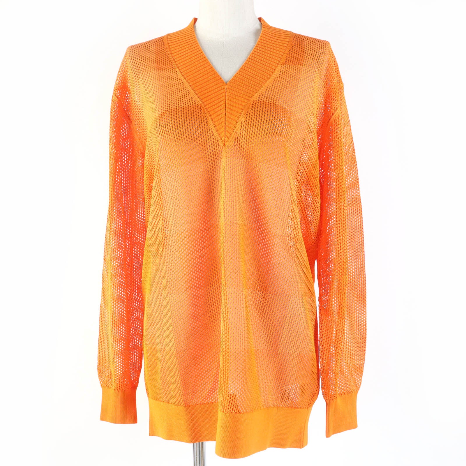 Burberry Rayon V-neck Mesh Tunic Dress Orange S