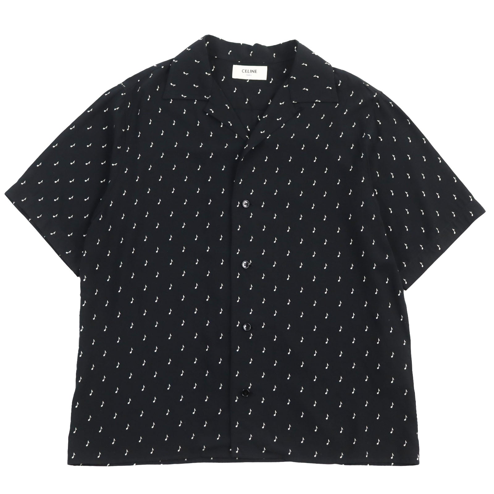 Celine Music Note Print Open Collar Shirt