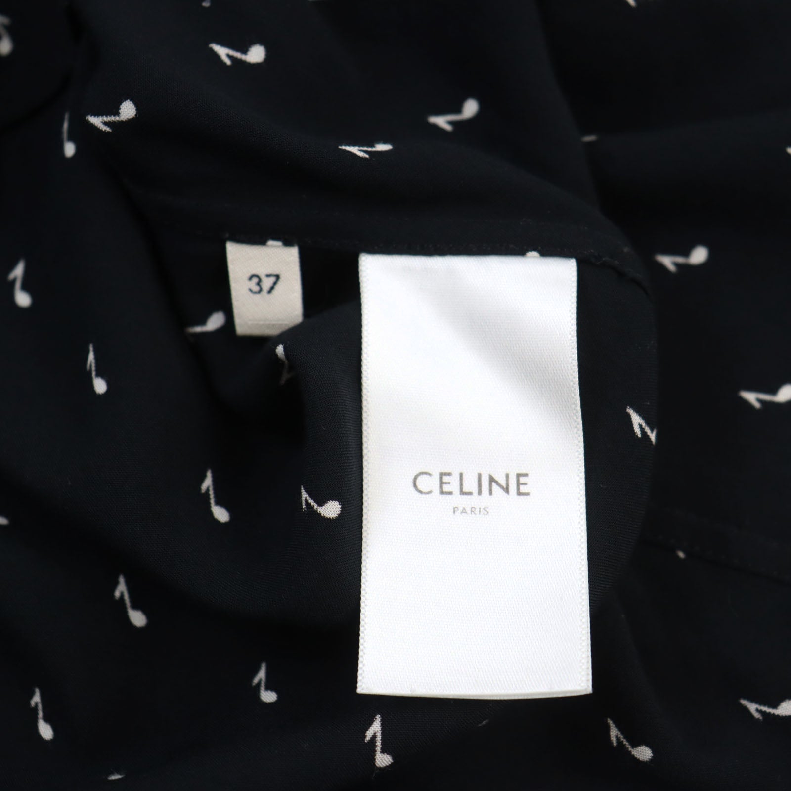 Celine Music Note Print Open Collar Shirt