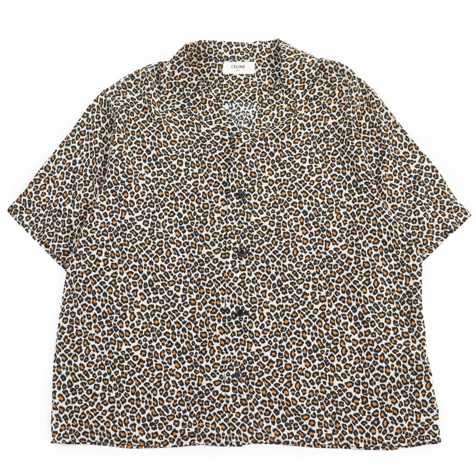 Celine Leopard Rayon Aloha Shirt Beige