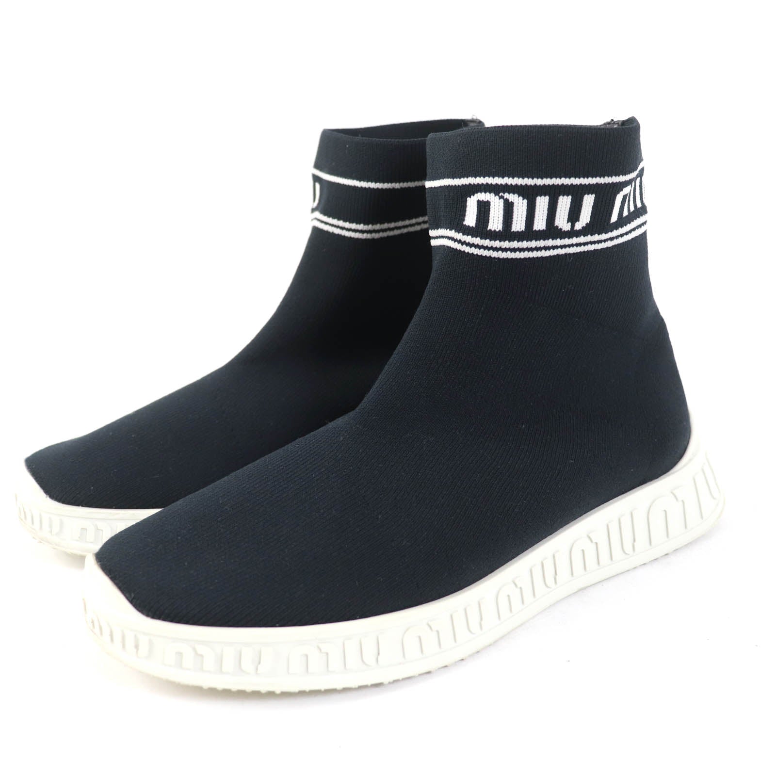 Miu Miu Logo Knit Sock Boots Sneakers Black