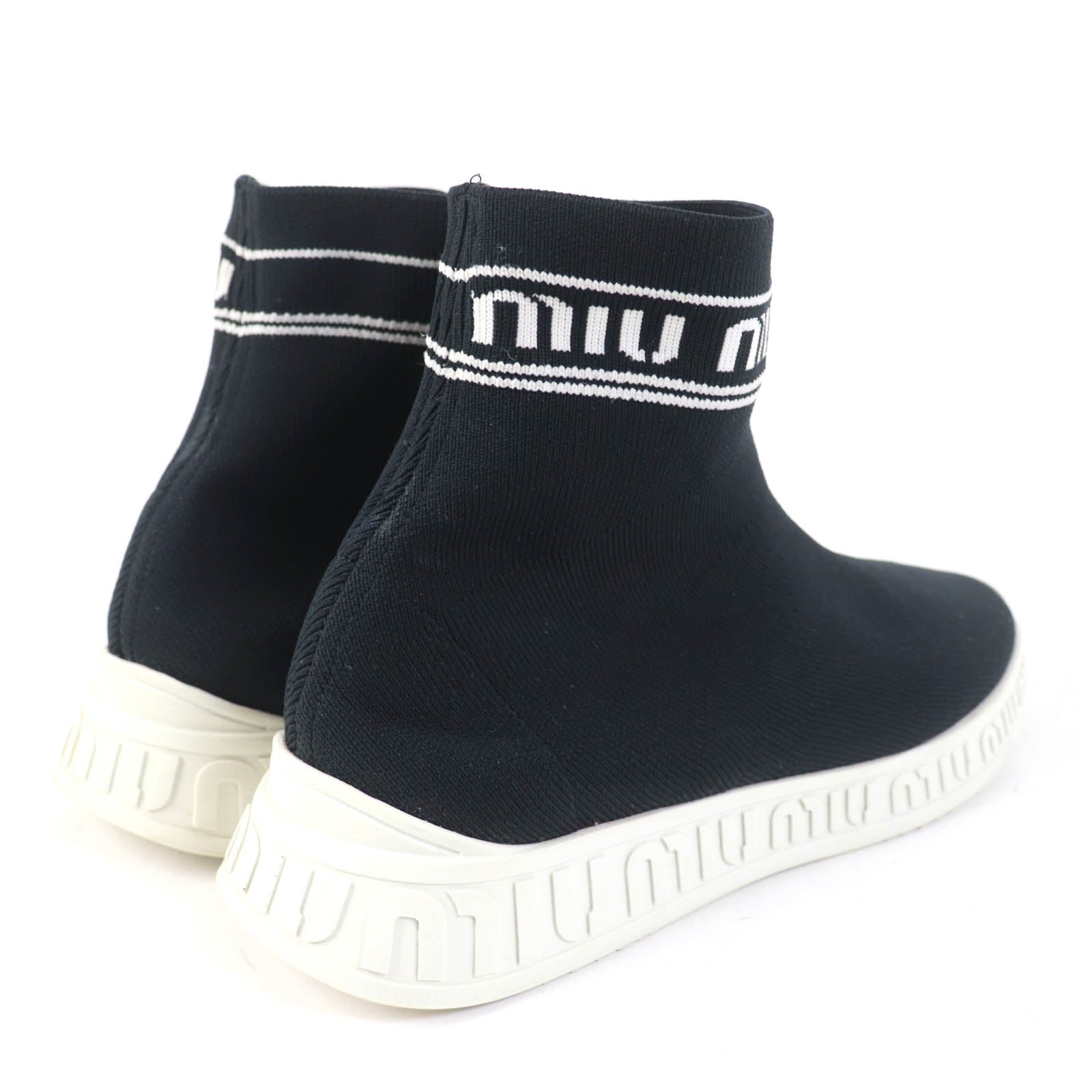 Miu Miu Logo Knit Sock Boots Sneakers Black