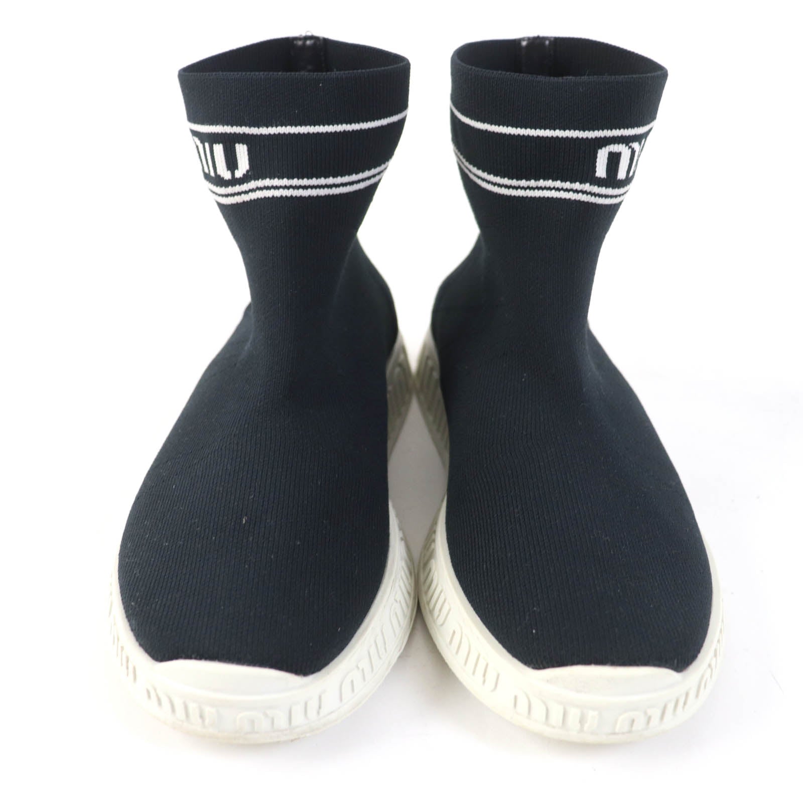 Miu Miu Logo Knit Sock Boots Sneakers Black