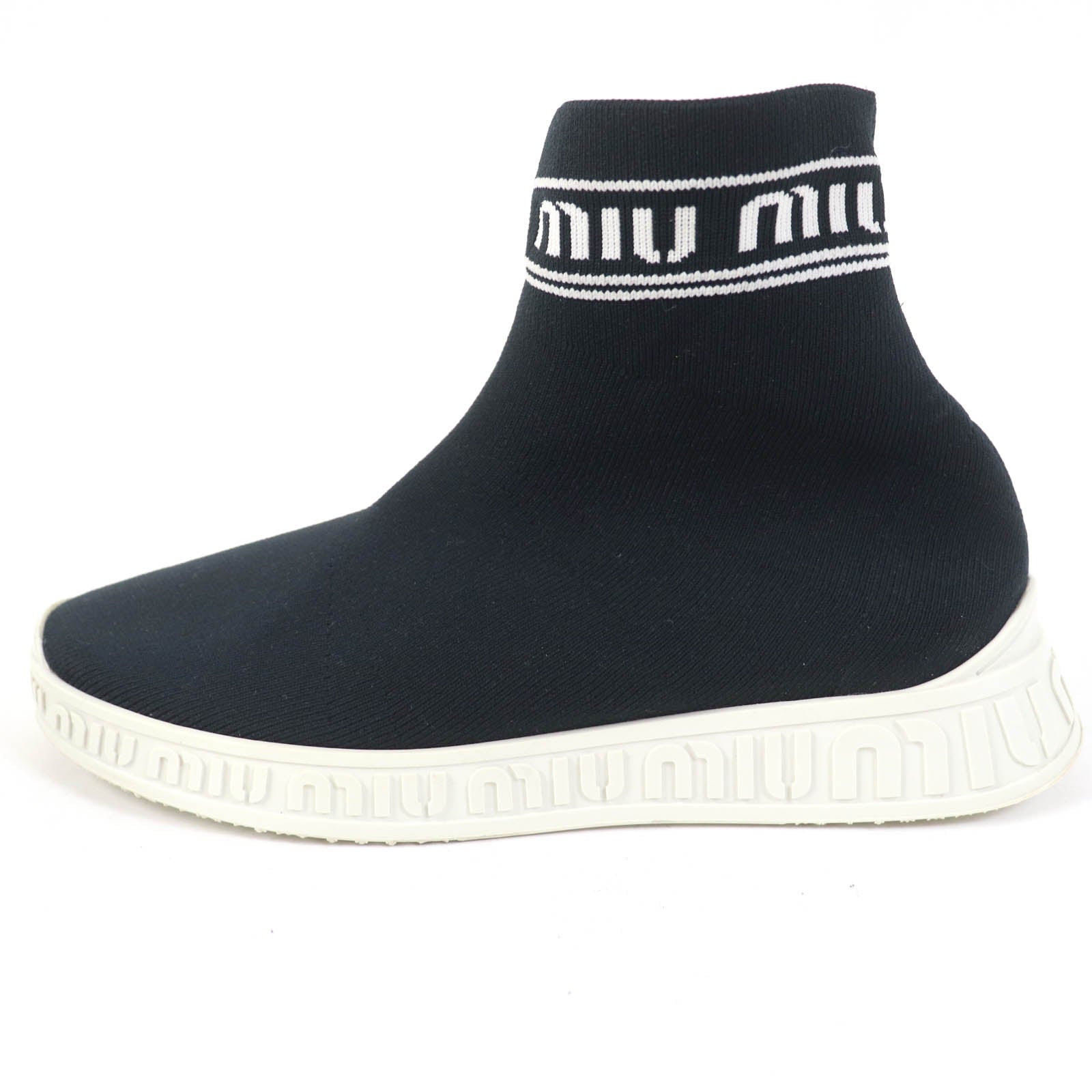 Miu Miu Logo Knit Sock Boots Sneakers Black