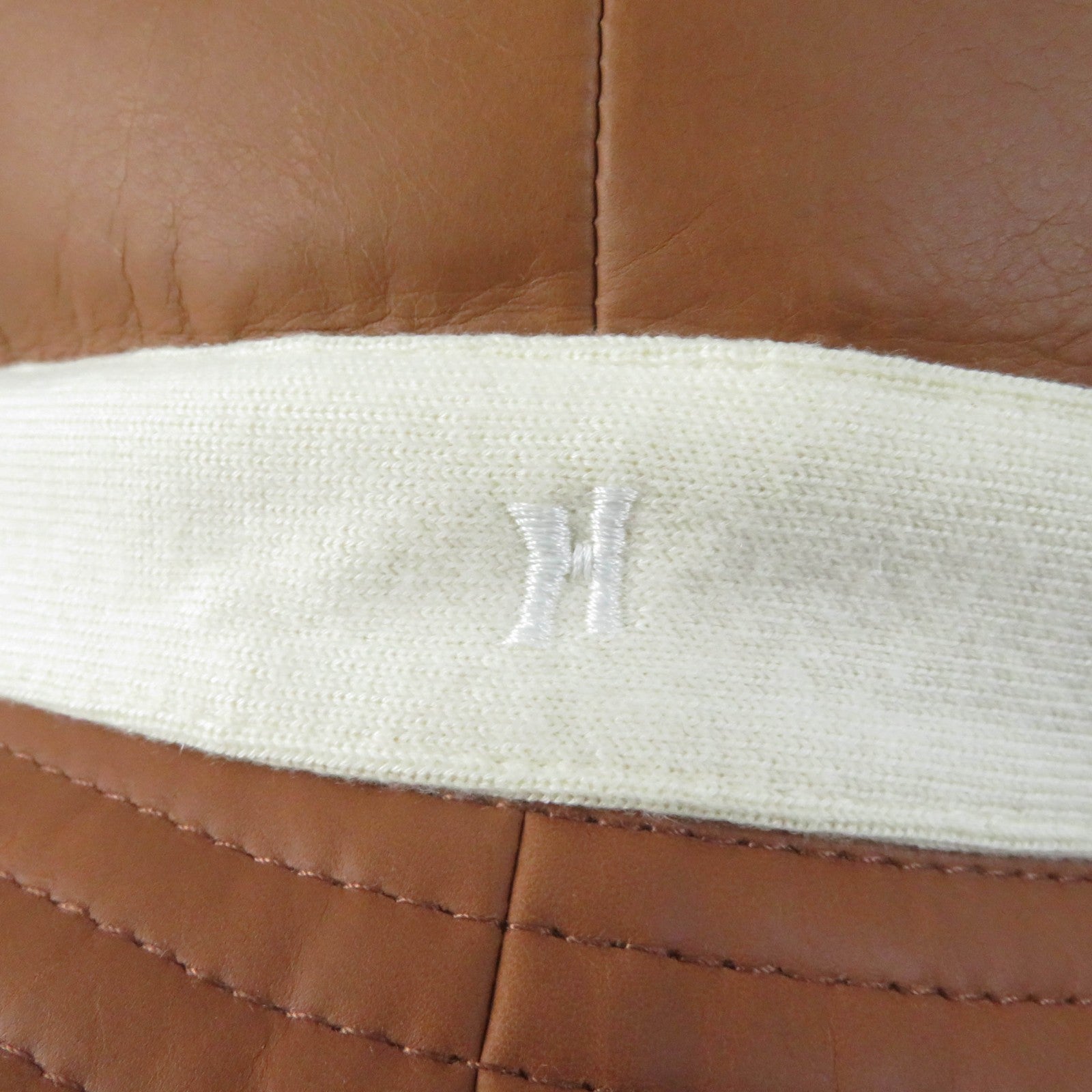 HERMES Leather Cashmere Bucket Hat Brown Ivory